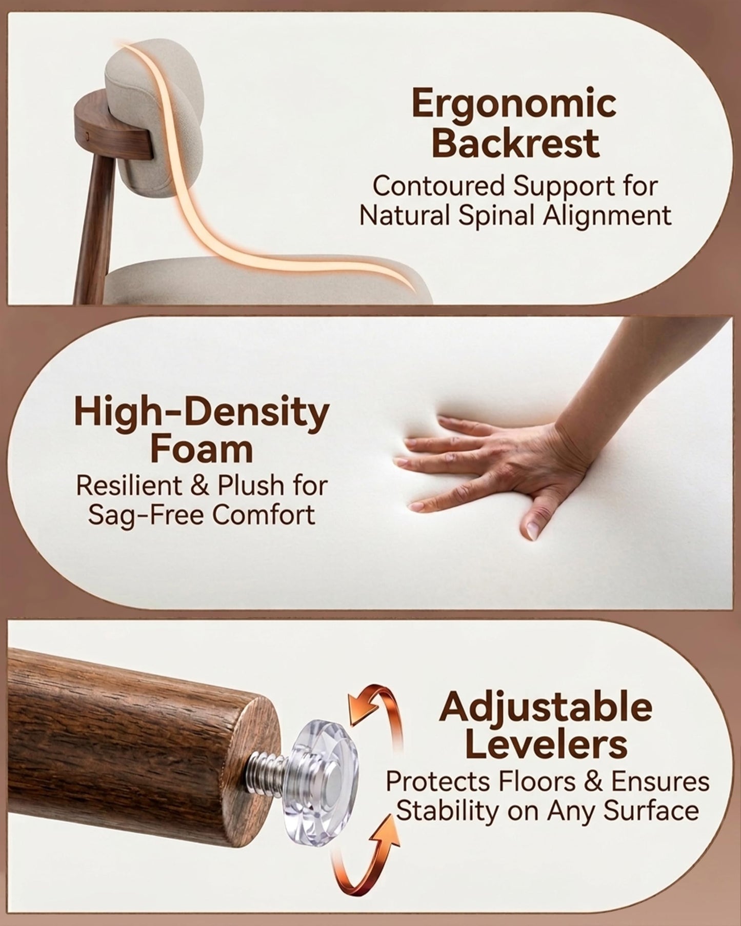 Fabulcozy Solid Wood Dining Chairs Set of 2, Mid‑Century Modern Square Seat Cushion Chairs with Extra‑Thick 1.6" Legs and Curved Back, Heavy‑Duty Kitchen & Dining Room Chairs, Beige