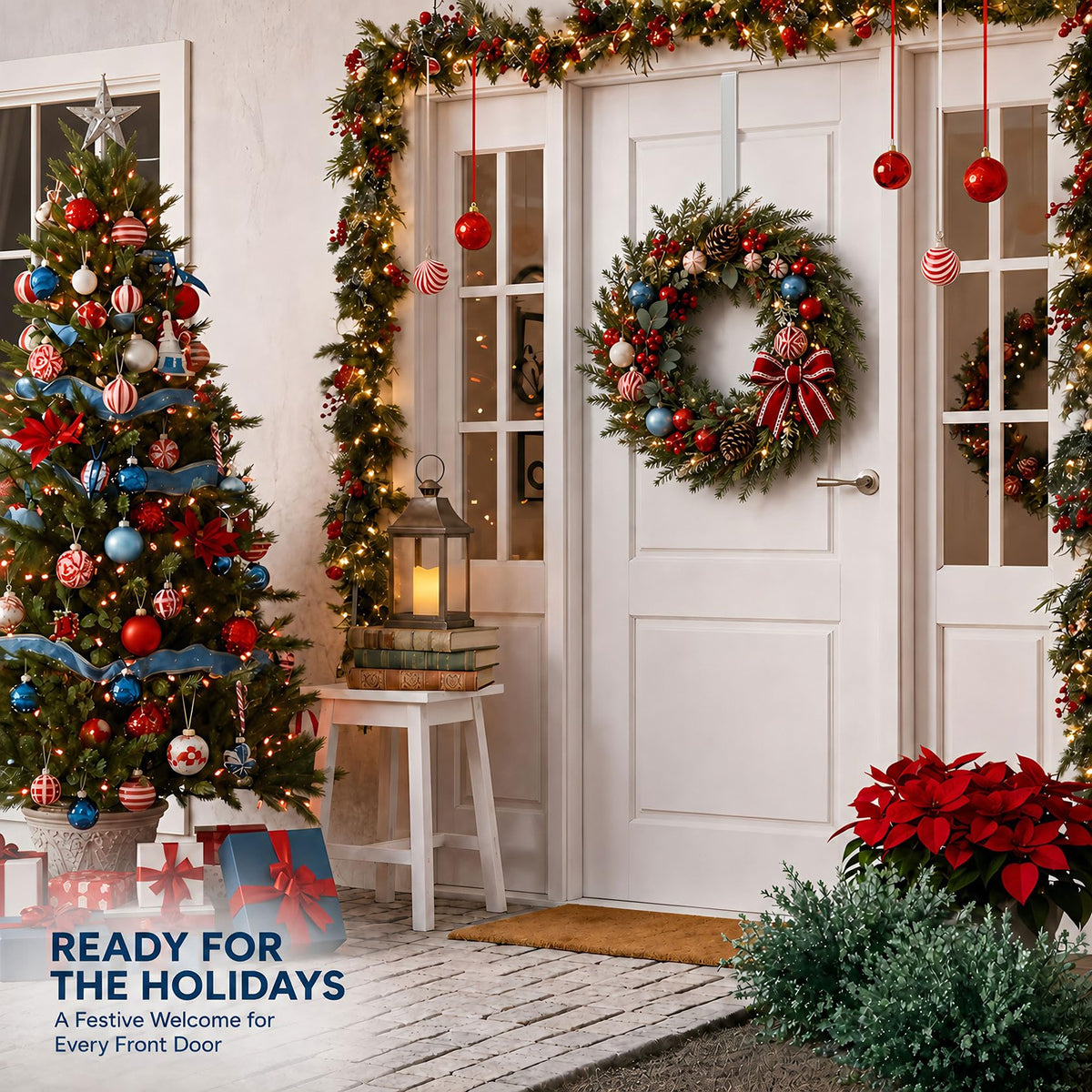 2 Pack Wreath Hangers for Front Door Christmas Decor, Over the Door Hooks