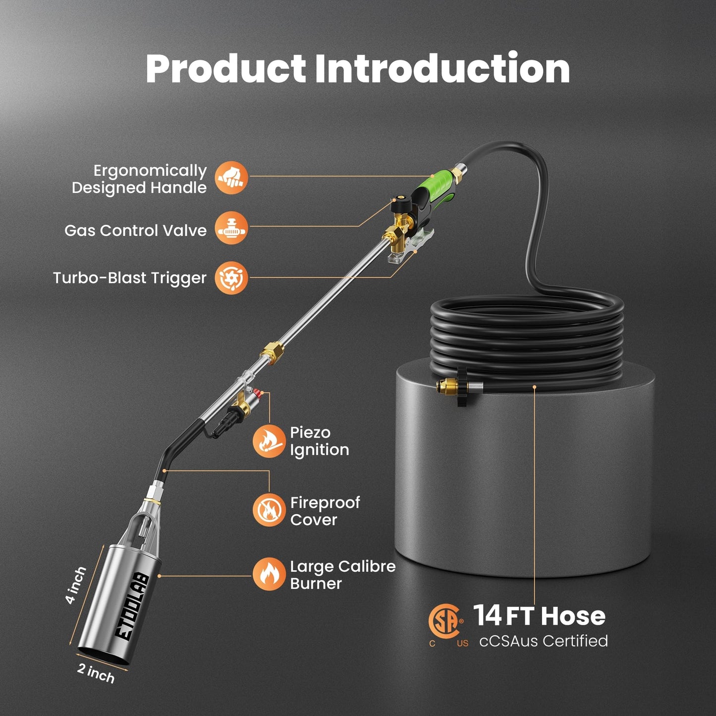 Propane Torch Weed Burner, 14FT Hose High Output Weed Torch with Self Igniter and Turbo Trigger, Heavy Duty Propane Weed torch for Weeding,Melting Snow,BBQ,Roof Asphalt Work