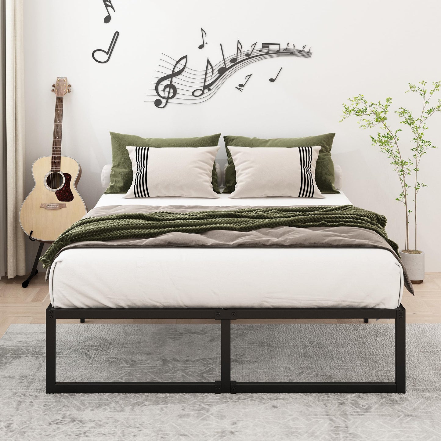 Lutown-Teen 14 Inch Full XL Size Bed Frame No Box Spring Needed, Heavy Duty XL Full Metal Platform Beds with Sturdy Steal Slats for Mattress Foundation, Easy Assembly, Noise Free, Black