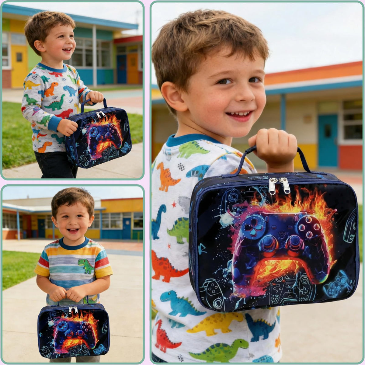 CAMTOP Lunch Box Kids Boys Insulated Lunch Cooler Bag Reusable Lunch Tote Kit for School Travel，Black