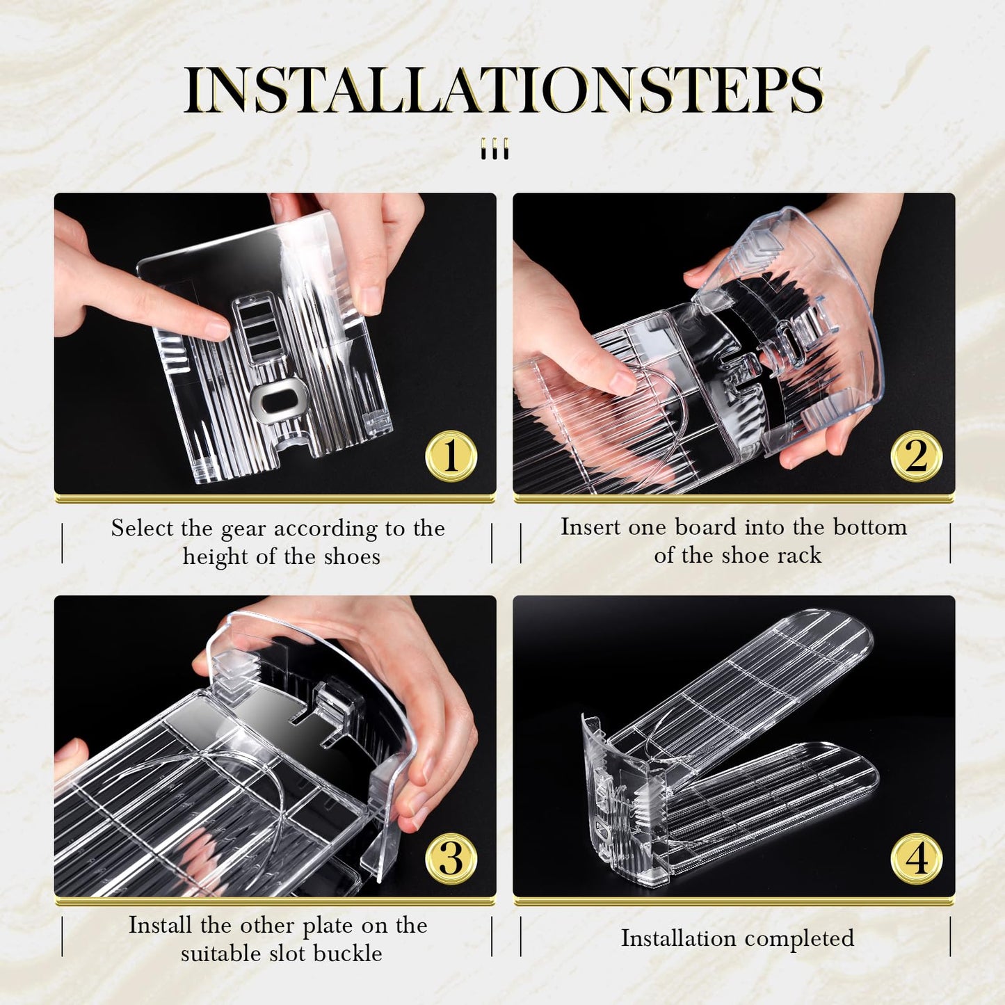 Tgzwme Shoe Slots Organizer 12 Pack - Shoe Stacker,3 Levels Adjustable,Space Savers 50%,Double Layer Holders for Closet (Transparent),Organizador de Zapatos
