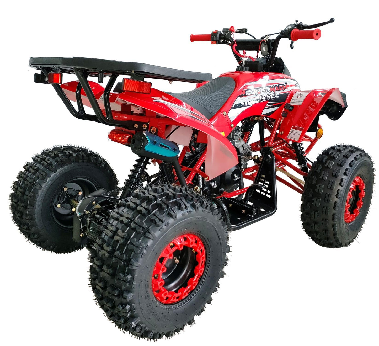 HHH Upgraded 125cc ATV Sports Quad Youth Utility Style 125cc Fully Automatic with Reverse Gas 4 Wheeler Outlander ATVs Quads Big 19/18 inches Tires (Red)