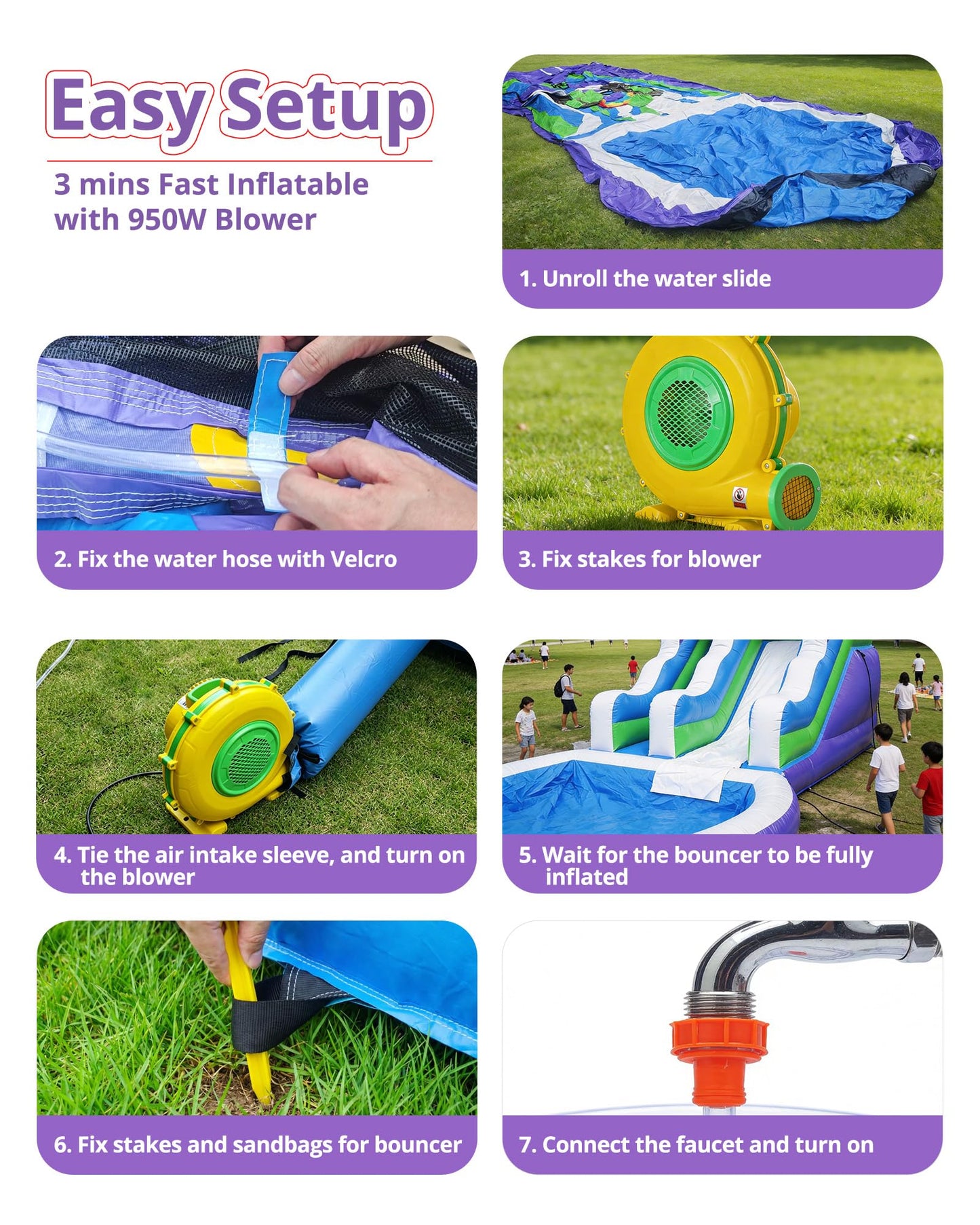 WELANDFUN 26.3ft PVC Commercial Inflatable Water Slide for Big Kids Adults