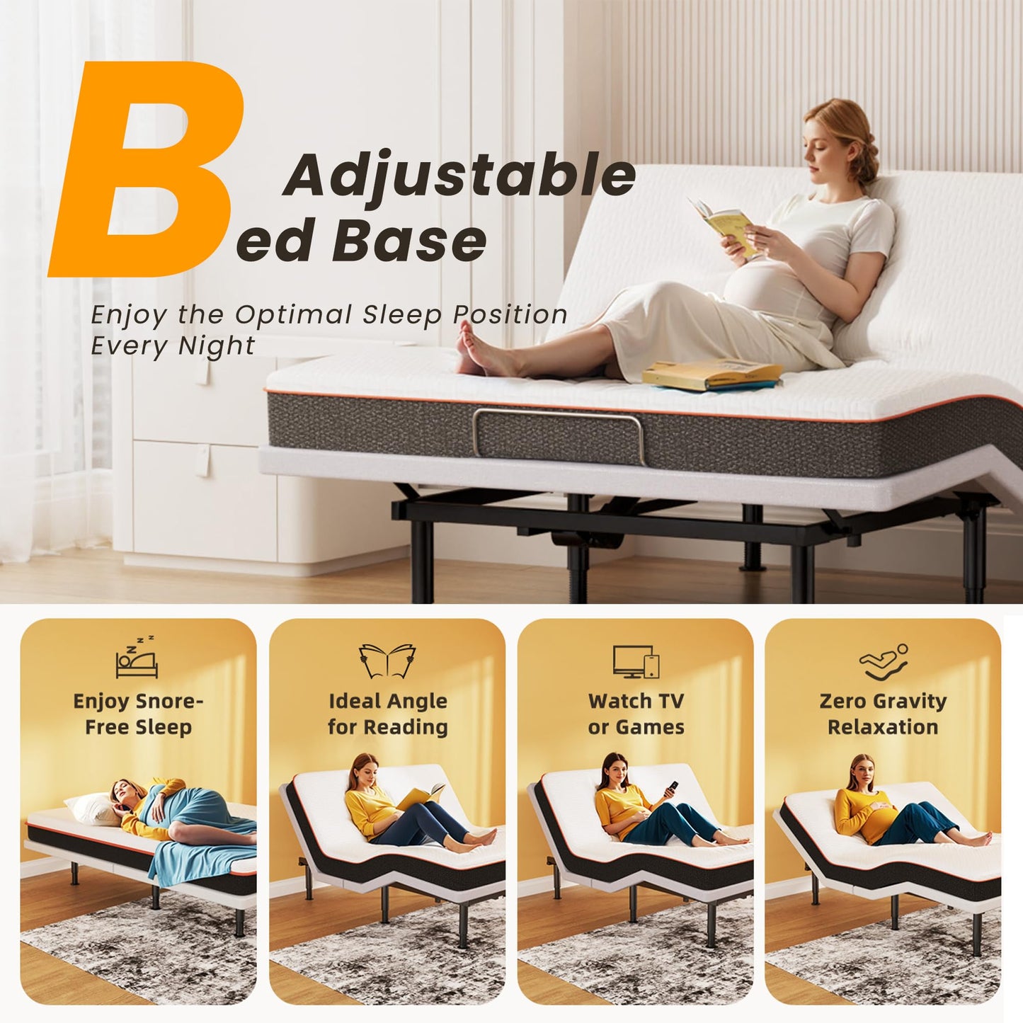 Yireehome Full Adjustable Bed Frame, Wireless Remote, USB Port, Head & Foot Incline, Underbed Lighting, Heavy Duty Electric Platform, Zero Gravity Mode, Quiet Motor, Easy Assembly