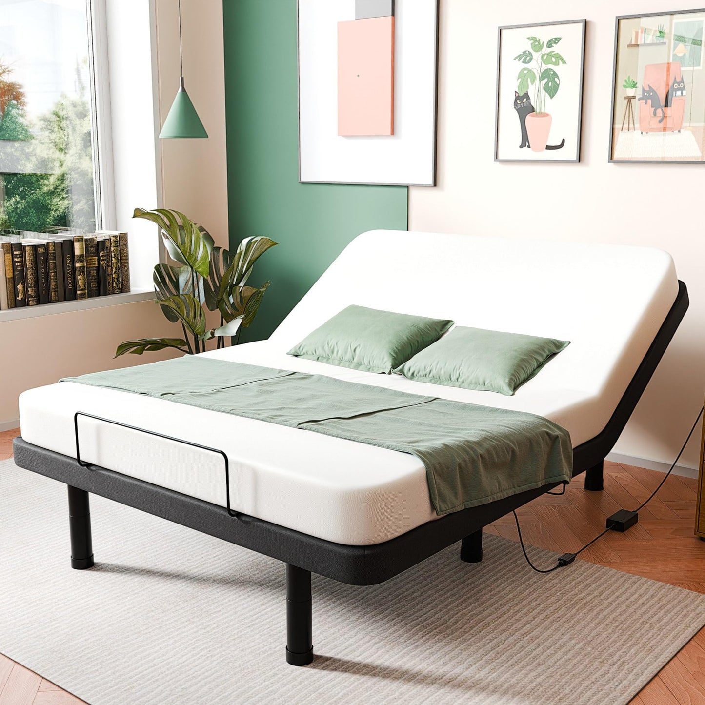 SunsGrove Full Adjustable Bed Frame, Wired Remote Control, Independent Head and Foot Incline, Electric Bed Frame Base, Adjustable Bed Leg with 2 Height Options, Easy Assembly