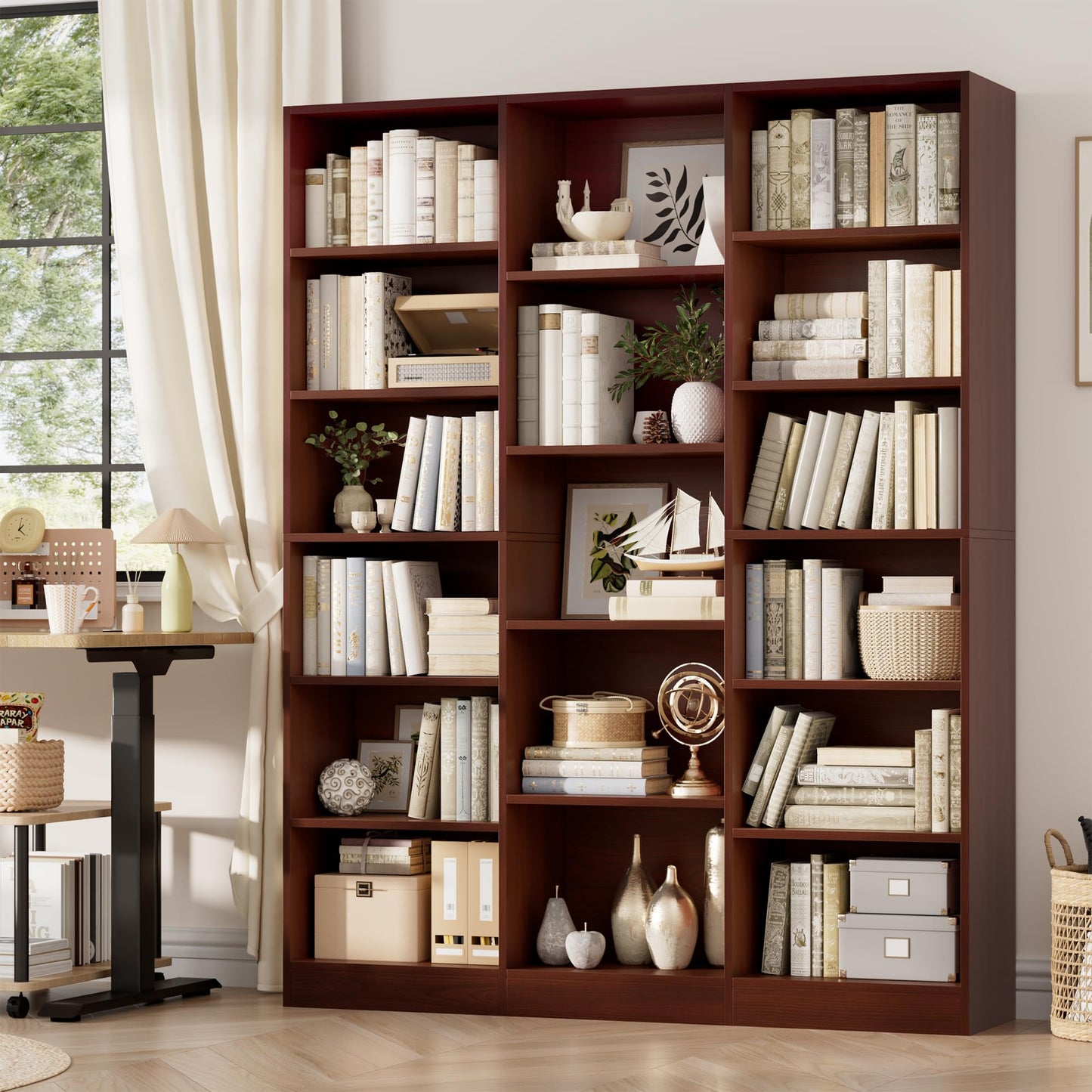 FACBOTALL Triple Wide Bookshelf, Large Bookshelf with 17 Display Shelves