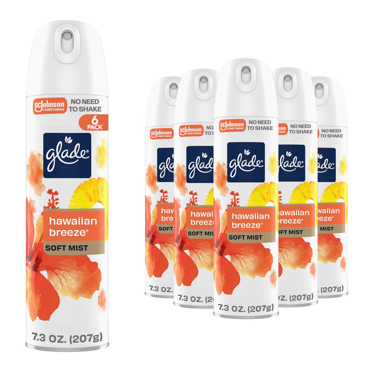 Glade Air Freshener Room Spray, Hawaiian Breeze Scent, Odor Fighting to Deliver Long Lasting Freshness, 7.3 Oz, 6 Count