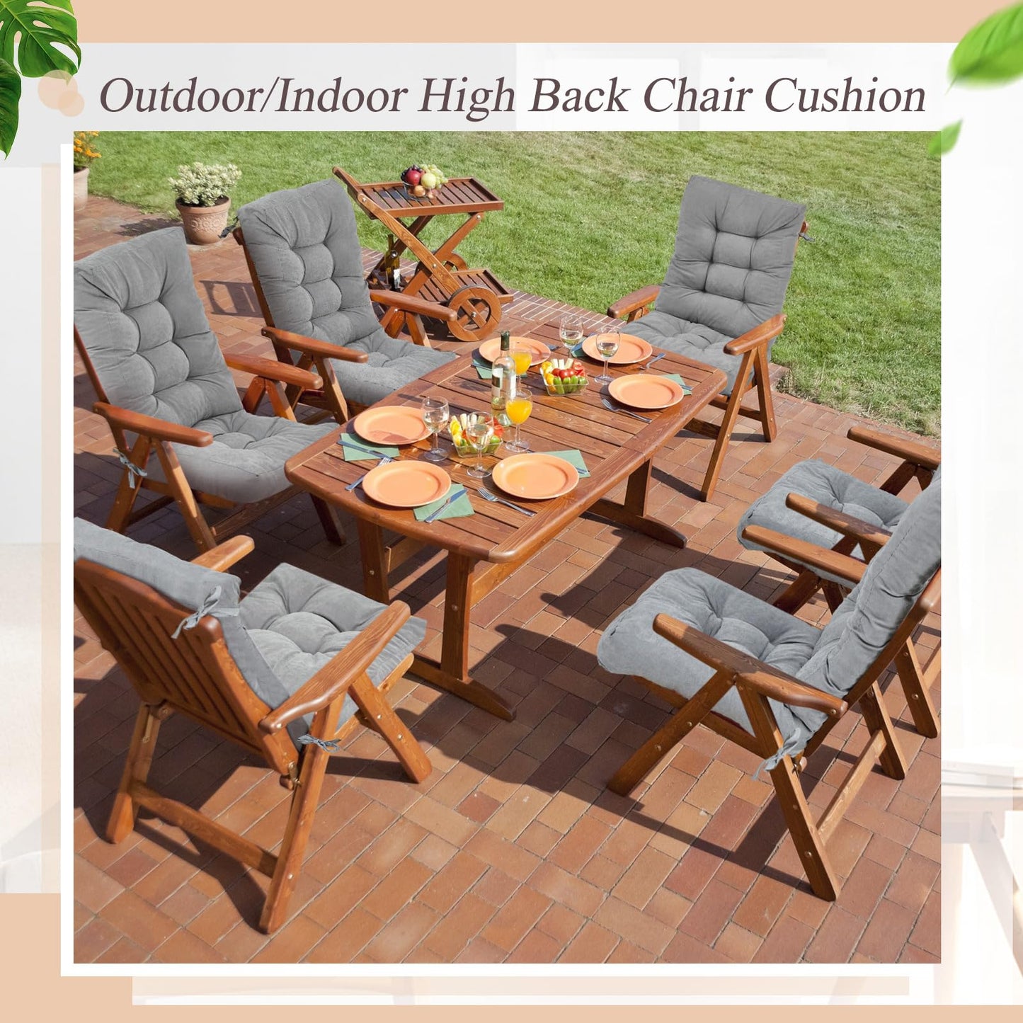 Juexica 4 Sets Outdoor Patio Chair Cushions Seat High Back Tufted Pillow Replacement Rocking Chair Cushions Pads for Patio Summer Seasonal Indoor Home Office(17 x 17 Inch,Gray)
