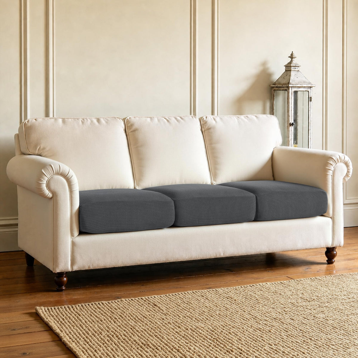 Hokway 3 Pcs Stretch Cushion Covers Elastic Sofa Seat Slipcovers Gray