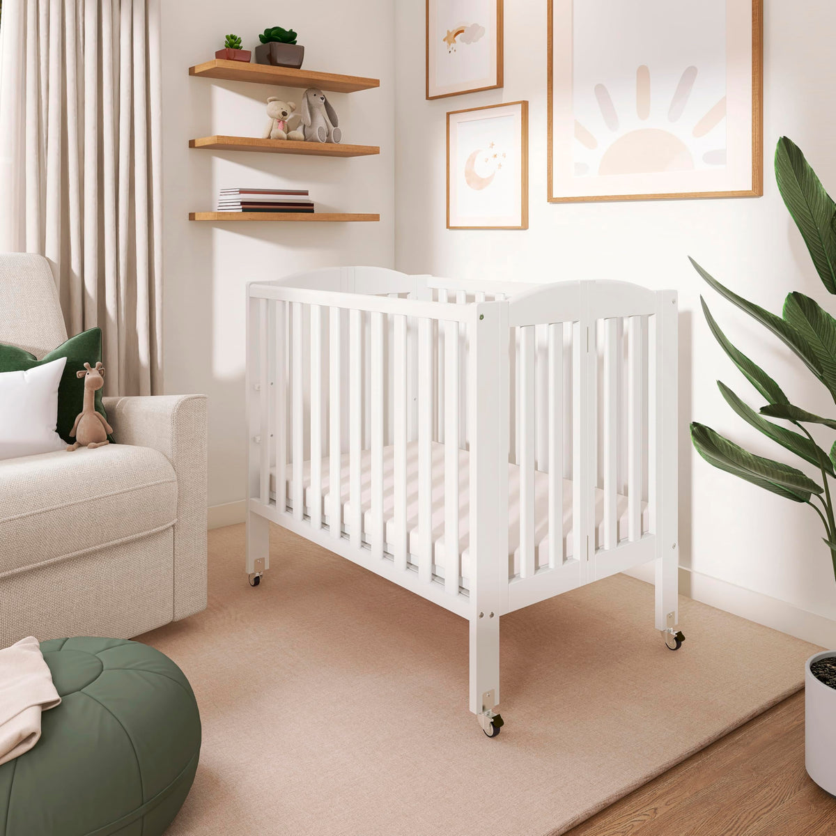 Dream On Me Mini Folding 3-in-1 Portable Baby Crib, Sturdy Locking Wheels