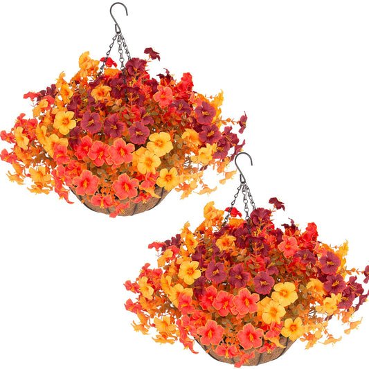 Daynight 2 Set Artificial Fall Hanging Basket with 24 Pcs Petunias Outdoor