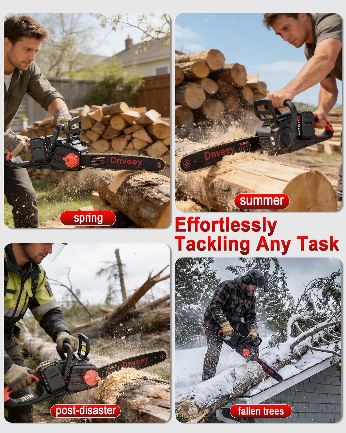 Snoonwee 2100W Battery Powered Chainsaw for Storm Cleanup, 18 and 16-Inch Interchangeable Bars, 42V Max Cordless Electric Chain Saw with Two 4.0Ah Batteries for Backyard Tree Felling (Red Black)