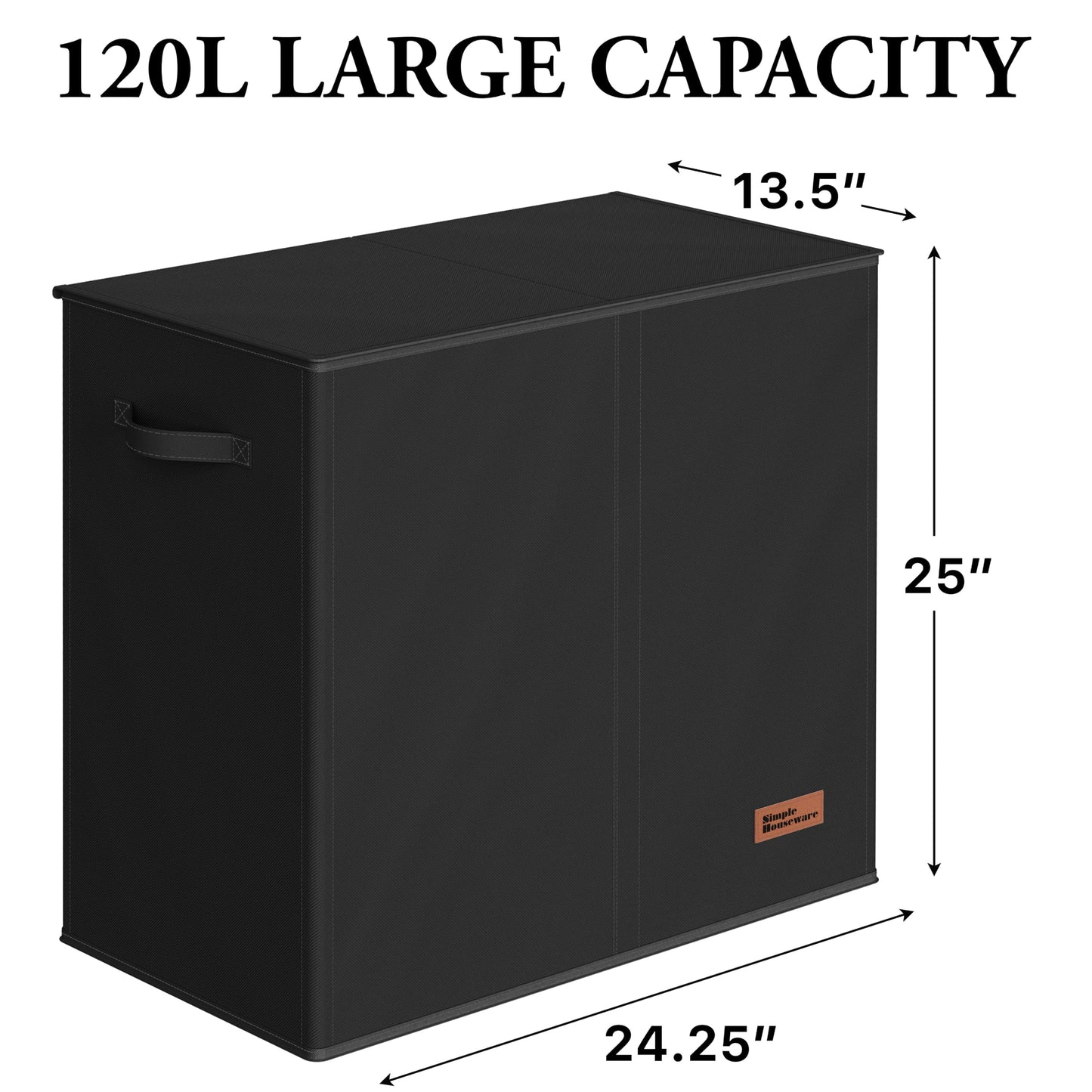 Simple Houseware Double Laundry Hamper with Lid & Removable Bags, Black