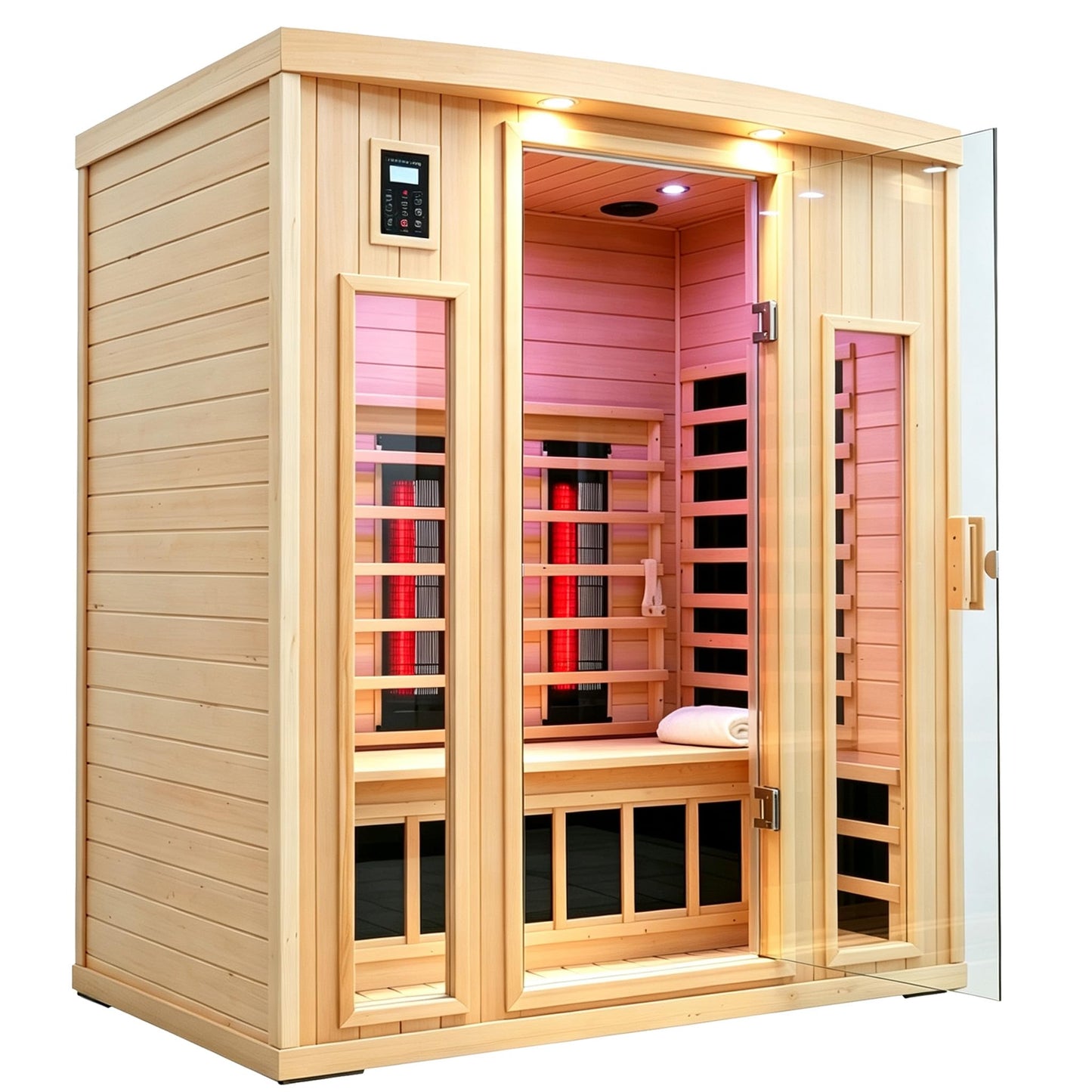 KUNSANA 3 Person Infrared Sauna, Ceramic Infrared Sauna 3 Person, Far Infrared Saunas for Home, Low EMF Infrared Indoor Sauna, Hemlock Wooded Sauna Room, Bluetooth Speakers, Chromotherapy Lights