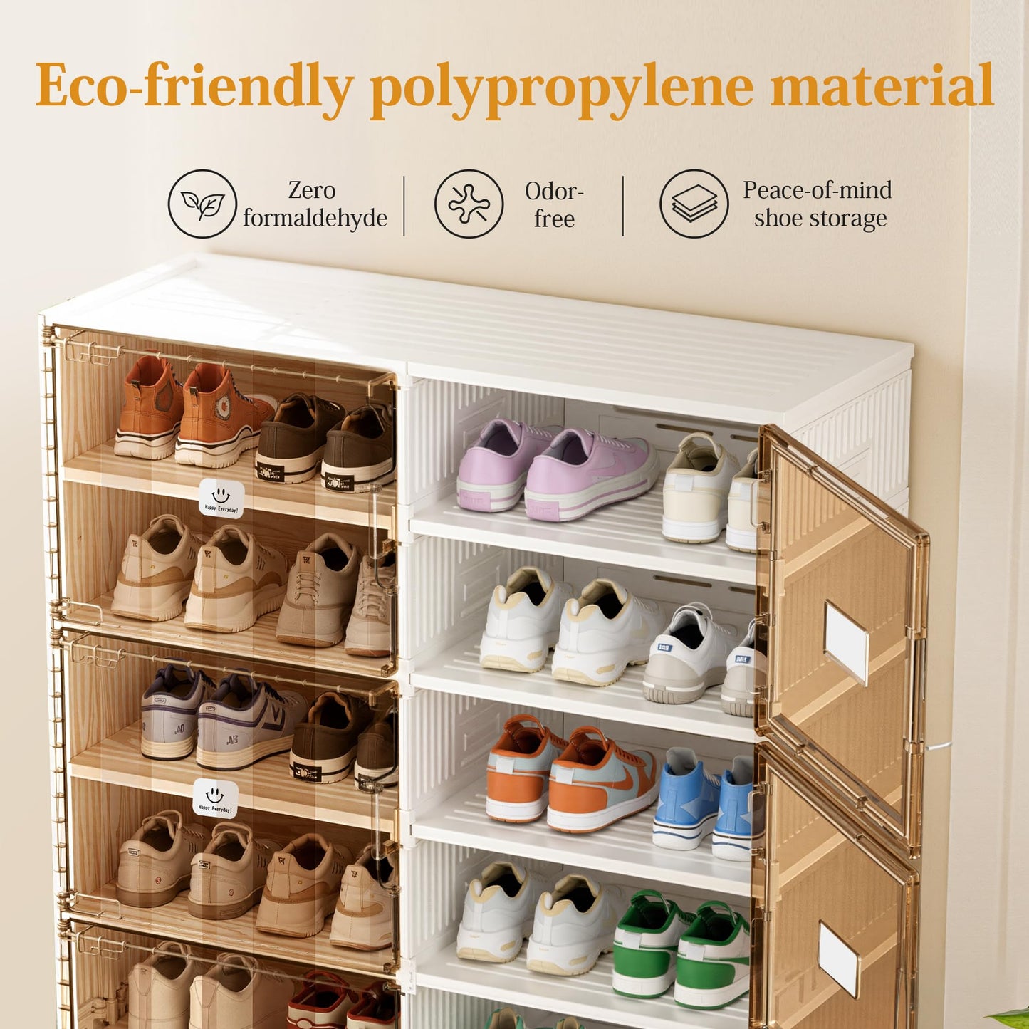 SPIEEK Foldable Shoe Rack Organizer for Entryway with Clear Magnetic Doors - Large Capacity Shoe Cabinet for Boots, Sneakers & All Shoes, Easy Assembly, White 9-Tier 36 Pairs