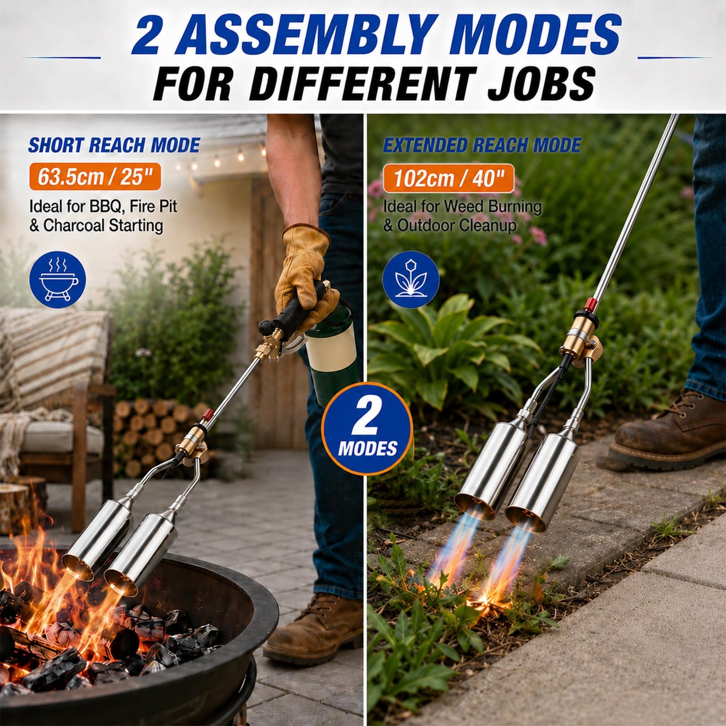 Dual-Nozzle Propane Weed Torch, Heavy Duty Weed Burner Torch with 11.5 FT Hose, Trigger Ignition & Adjustable Flame, Outdoor Propane Torch for Garden, Driveway, Patio, Wood, Ice and Snow, Black