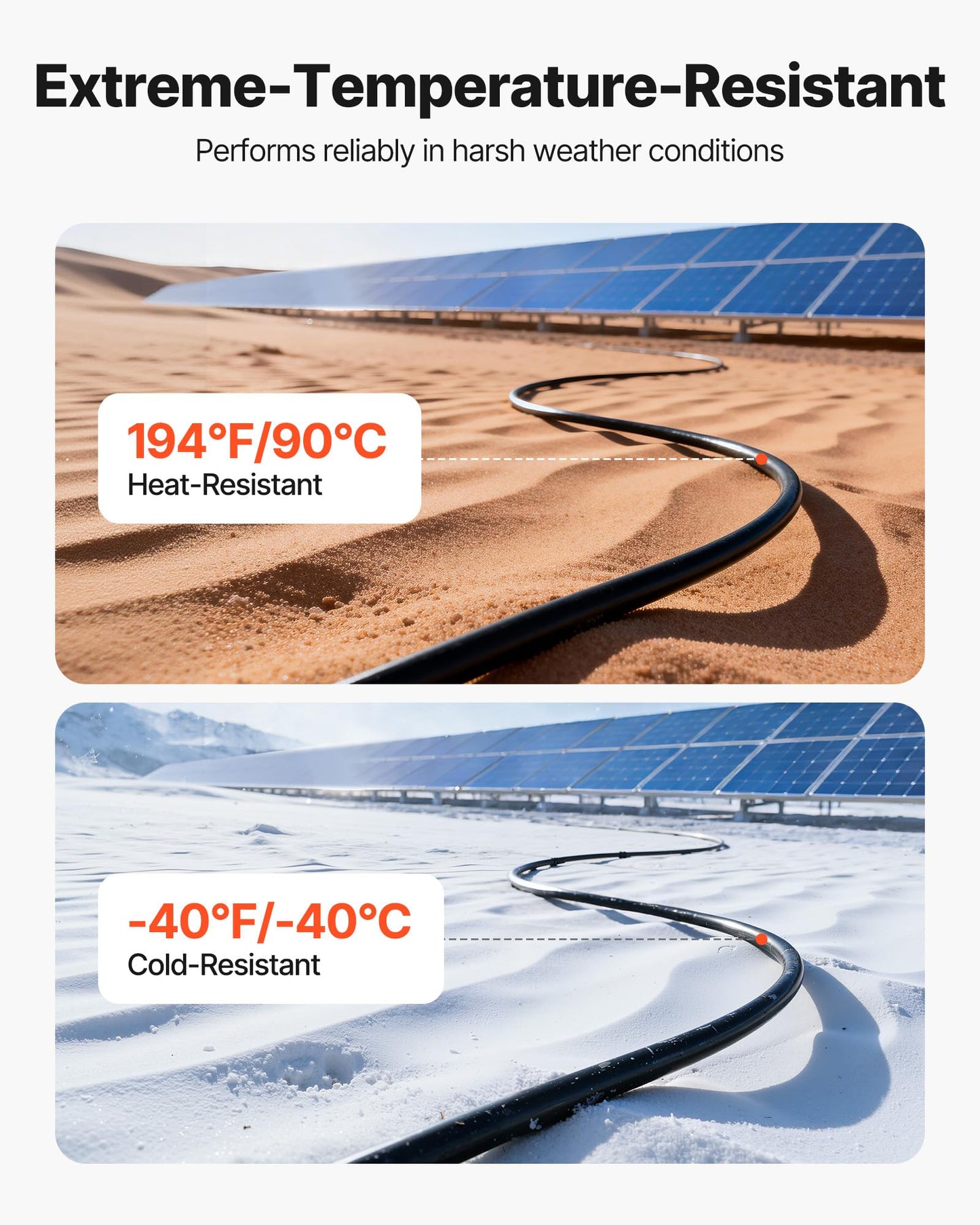 VEVOR Solar Panel Wire, 100 ft Black + 100 ft Red Kit, 10 AWG (6 mm²) Solar Panel Extension Cable, PV Tinned Copper Wire, for Outdoor Home Off-Grid Photovoltaic Systems Automotive RV Boat Marine, IP67