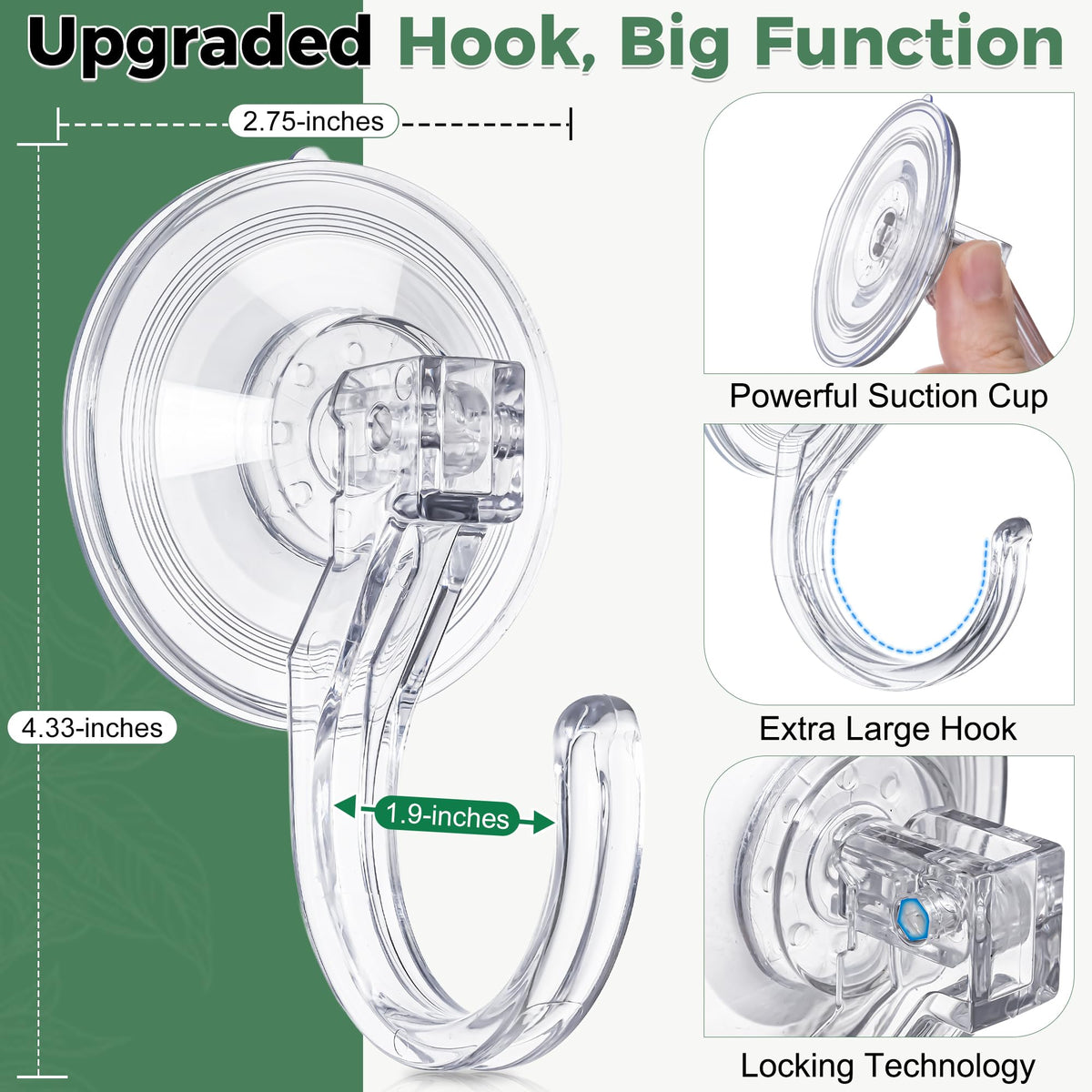 ANDGOO Suction Cup Hooks for Door Wreaths, Wreath Hangers for Front Door
