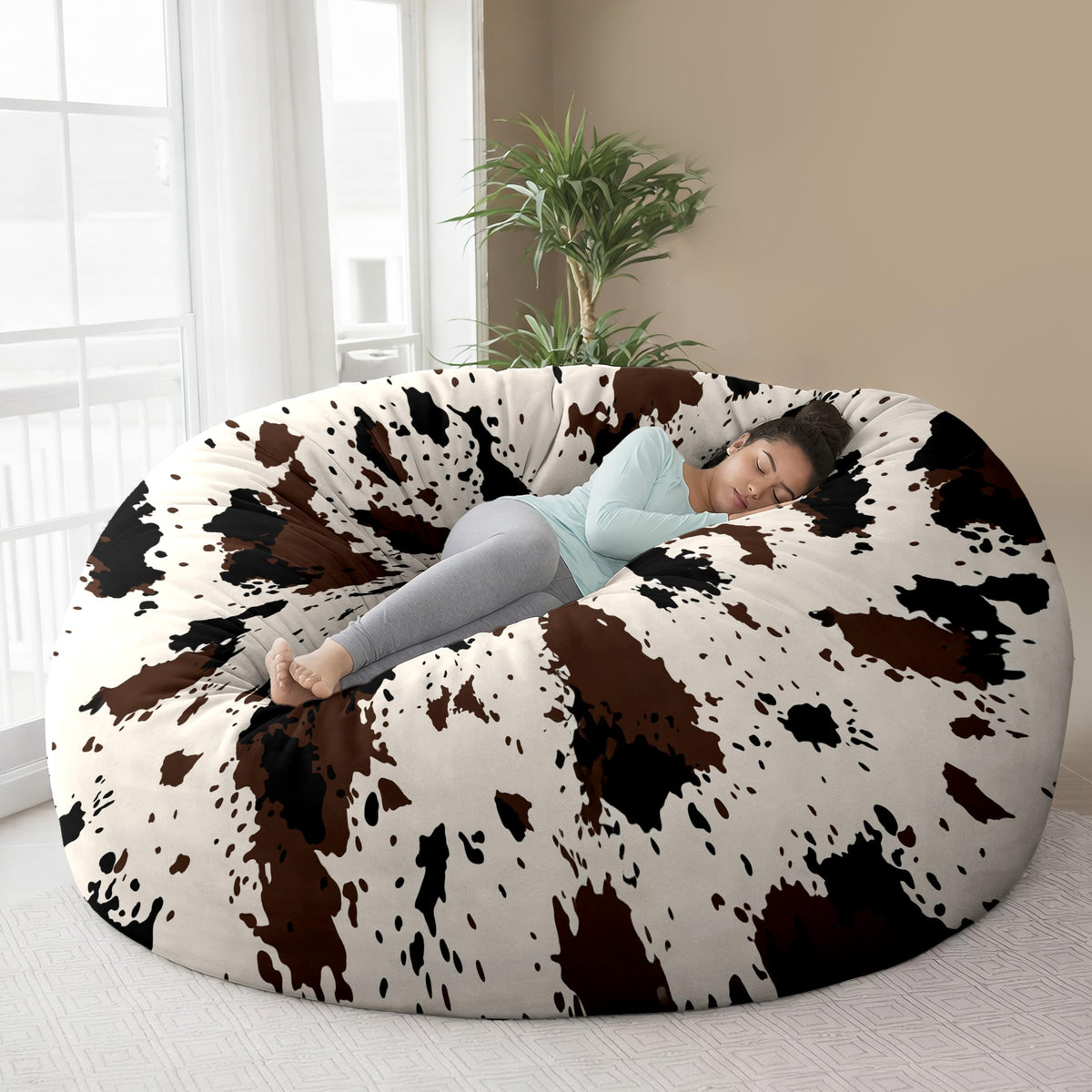 6FT Bean Bag Cover (No Filler), Cow Print Giant Bean Bag Chair Cover