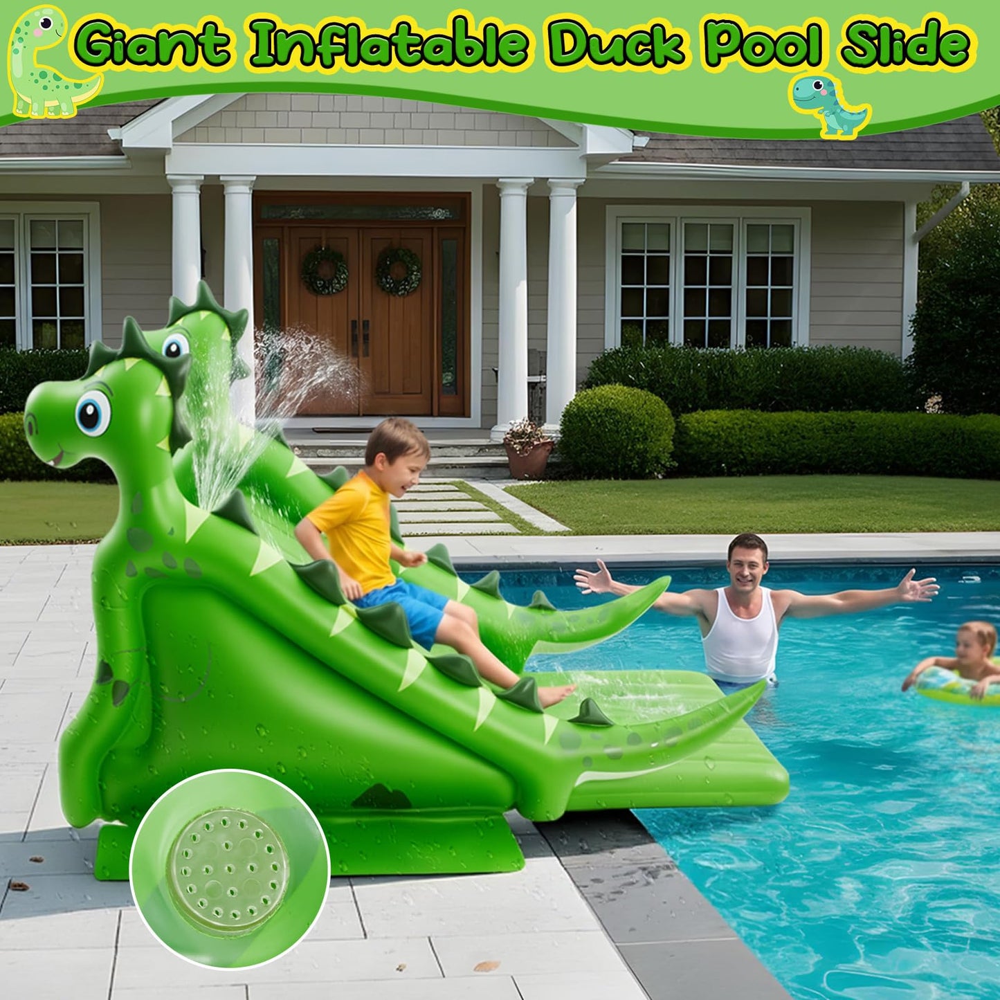 Seenelling 98 Inch Giant Inflatable Pool Slide for Kids & Adults, Swimming Pool Play Center Inflatable Water Slide for Inground Above Ground Pools, Summer Backyard Parties for Kids(Dinosaur,98 Inch)