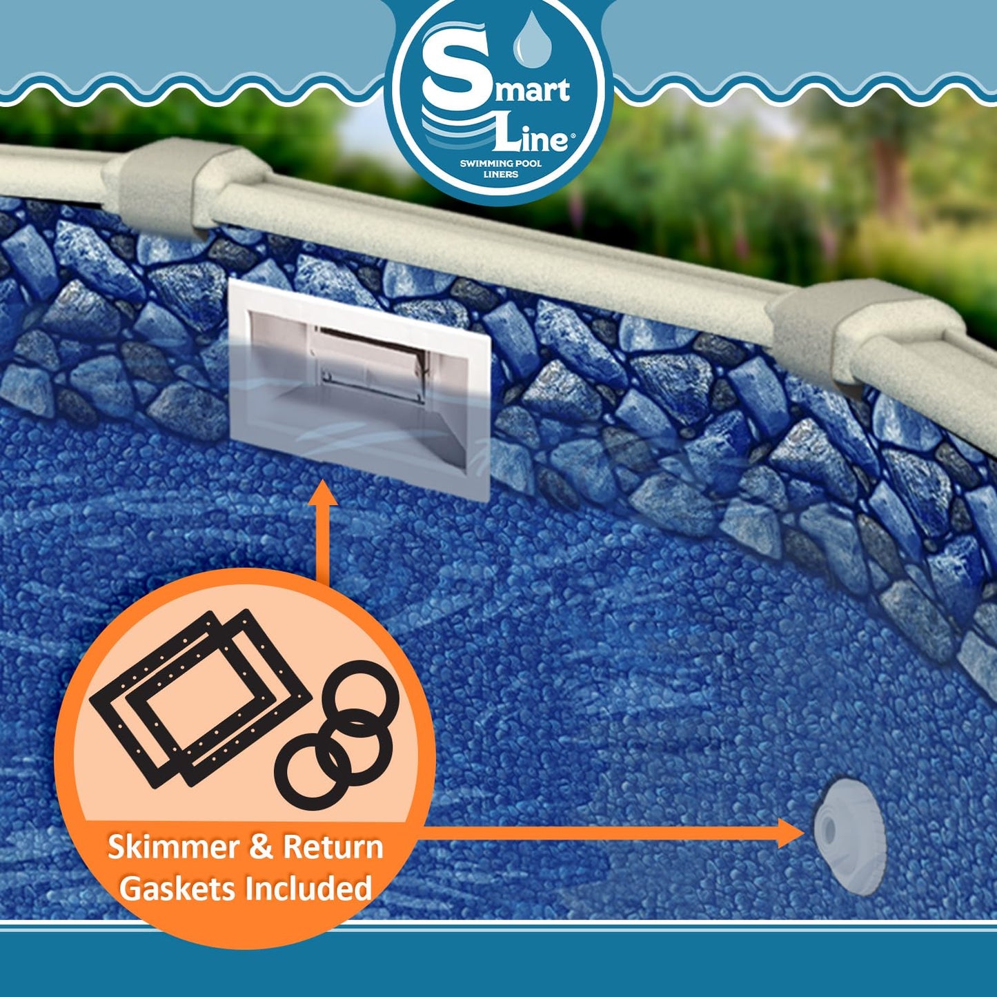 Smartline 24 ft Round Swimming Pool Liner | Coastal Rock | Unibead Style | 52 Inch Wall Height | 25 Gauge Heavy Duty Virgin Vinyl | Designed for Steel Sided Above Ground Pools