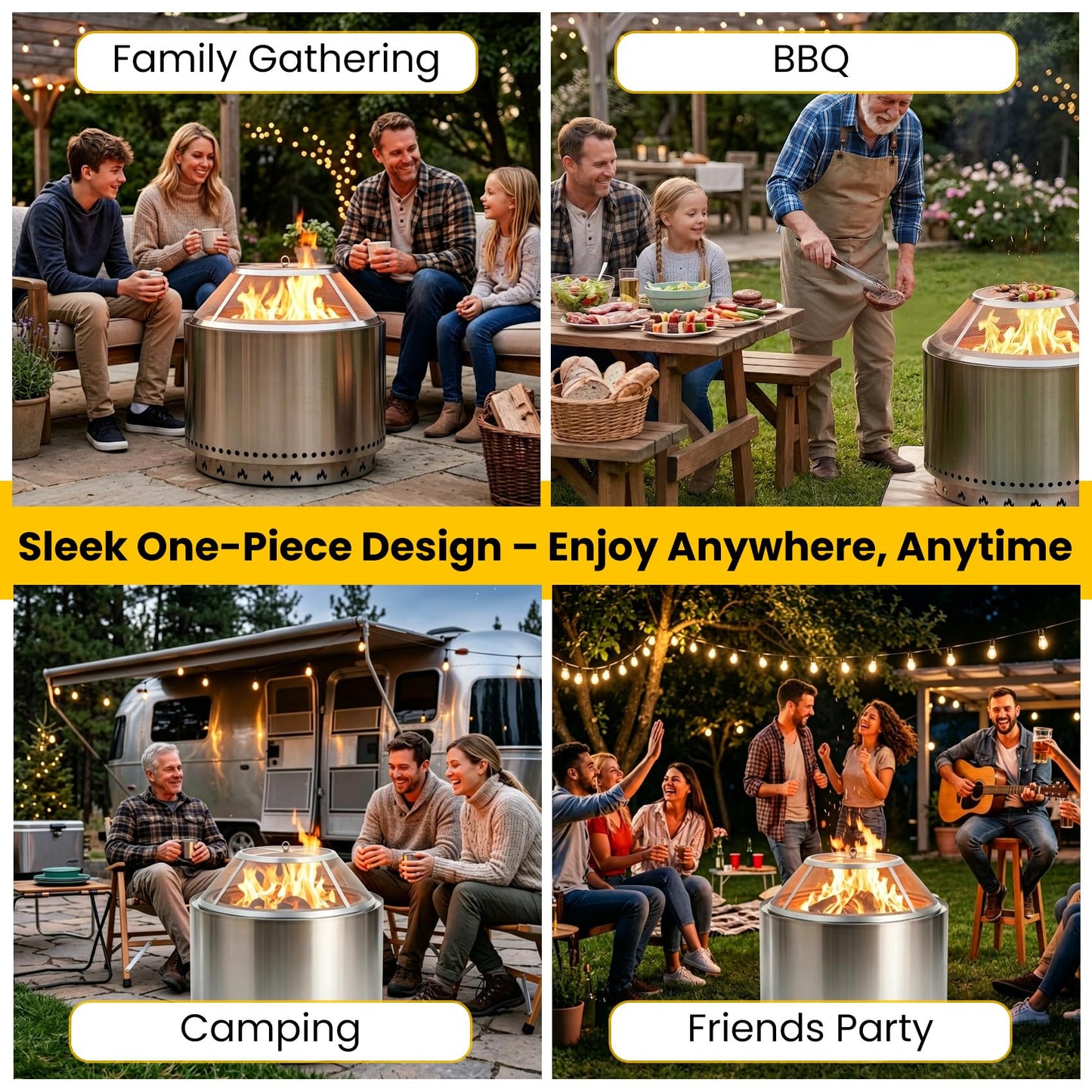 One-Piece Fire Pit Spark Screen for Solo Stove Bonfire, 19.5 Inch No-Install 304 Stainless Steel Solo Stove Spark Screen, Fire Pit Spark Screens with Handle for Backyard, Patio, Camping, RV and Beach
