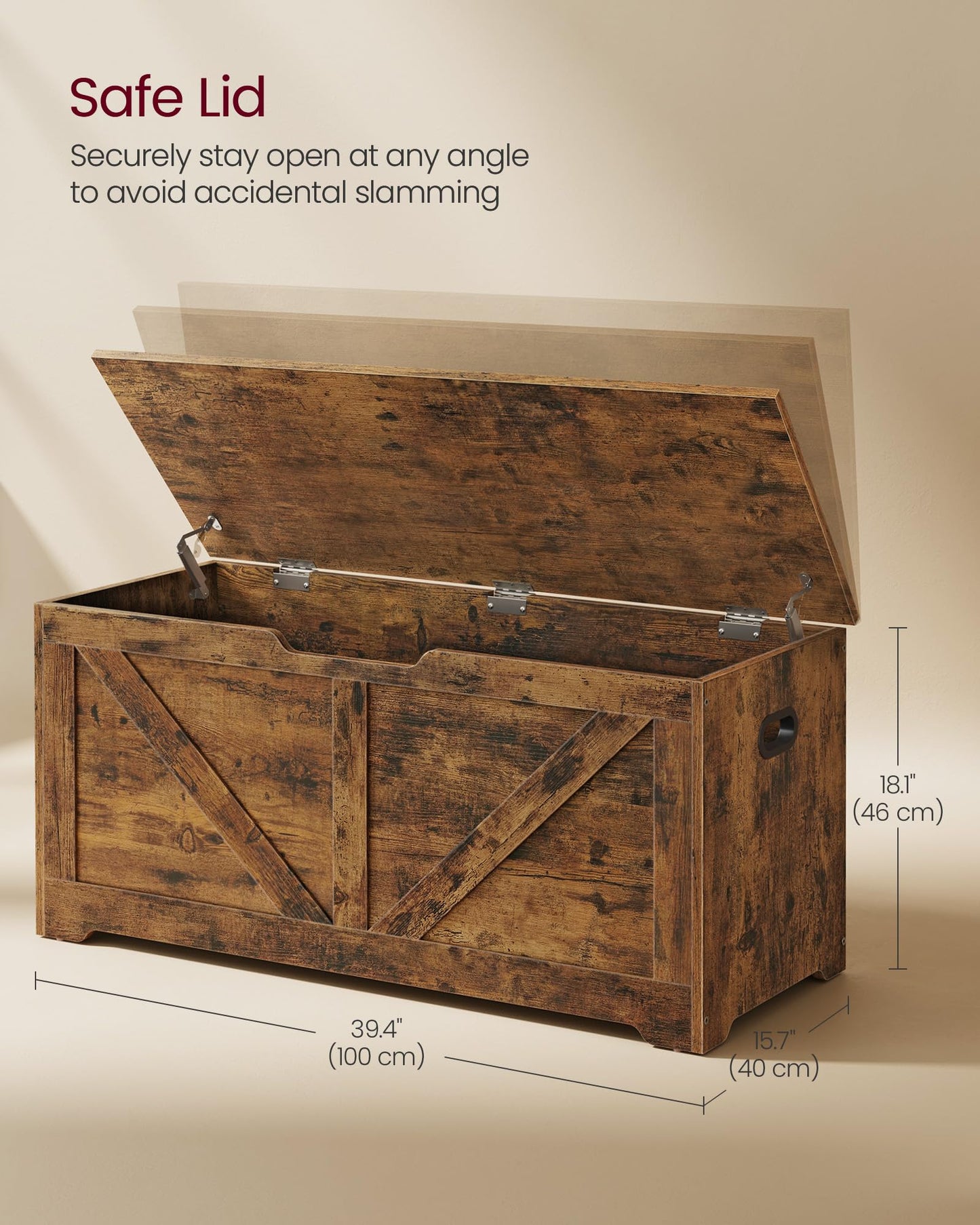 VASAGLE Storage Chest with 2 Safety Hinges, 15.7 x 39.4 x 18.1 Inches