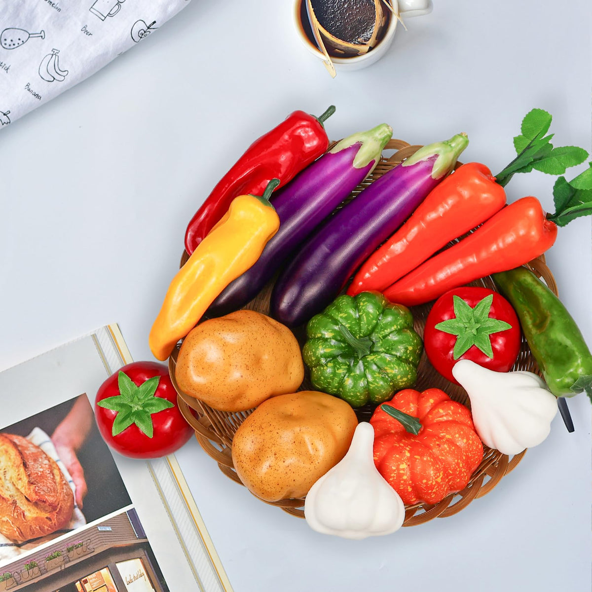 Tenorbass 15 Pcs Artificial Vegetables, Fake Vegetables Decorative Vegetables Realistic Vegetables for Kitchen Décor, Display Vegetables Props Fake Potatoes Pumpkin Carrot Tomato Peppers