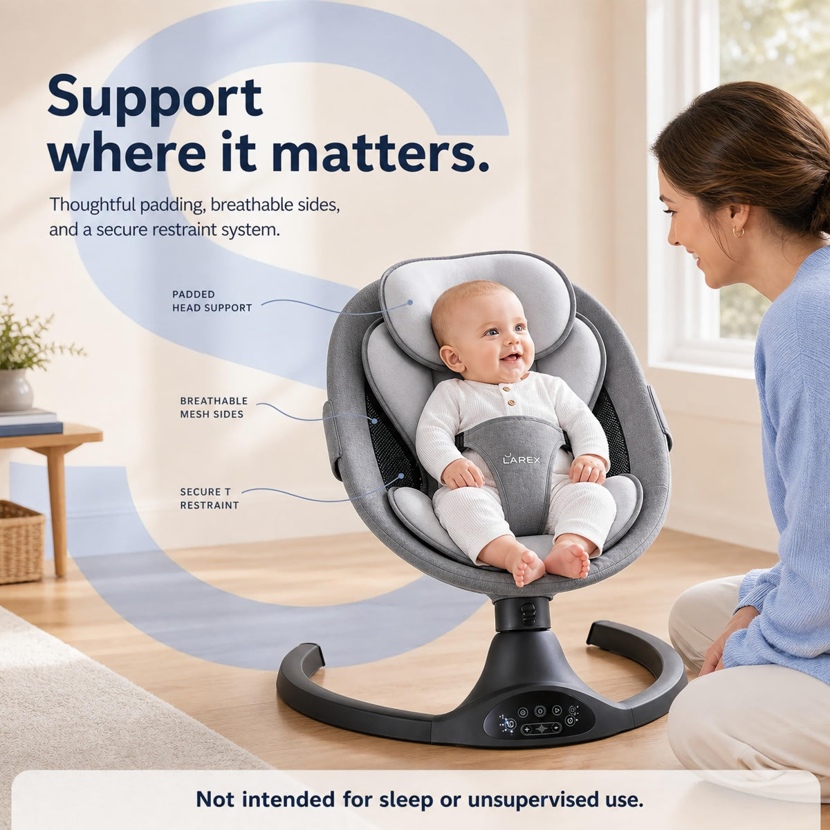 LAREX Baby Swing for Infants to Toddler with Remote Control & Bluetooth