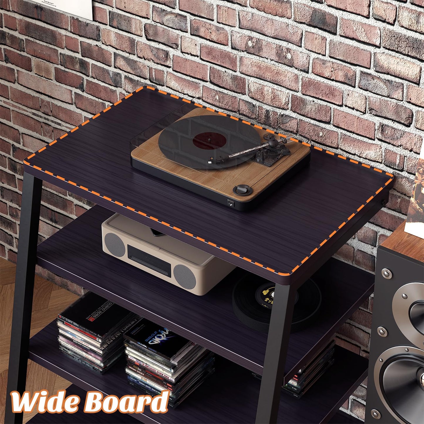 Besiost AV Media Stand with Outlets, Media Console with LED Lights, Stereo Racks and Stands with Storage Shelves, Media Audio Tower Cabinet, Black Enoby