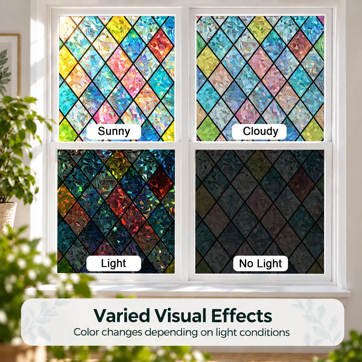 Bectosy Stained Glass Window Privacy Film, Static Cling, 17.5" x 78.7"