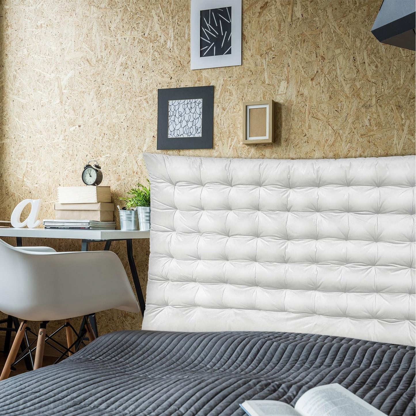 Threehoney College Dorm Headboard Twin XL Velvet Ultra Thick Cushion Tufted Headboard with Wall Hooks for College Dorm Room Bed Decor, 39.25" x 34" x 3.15"(White)