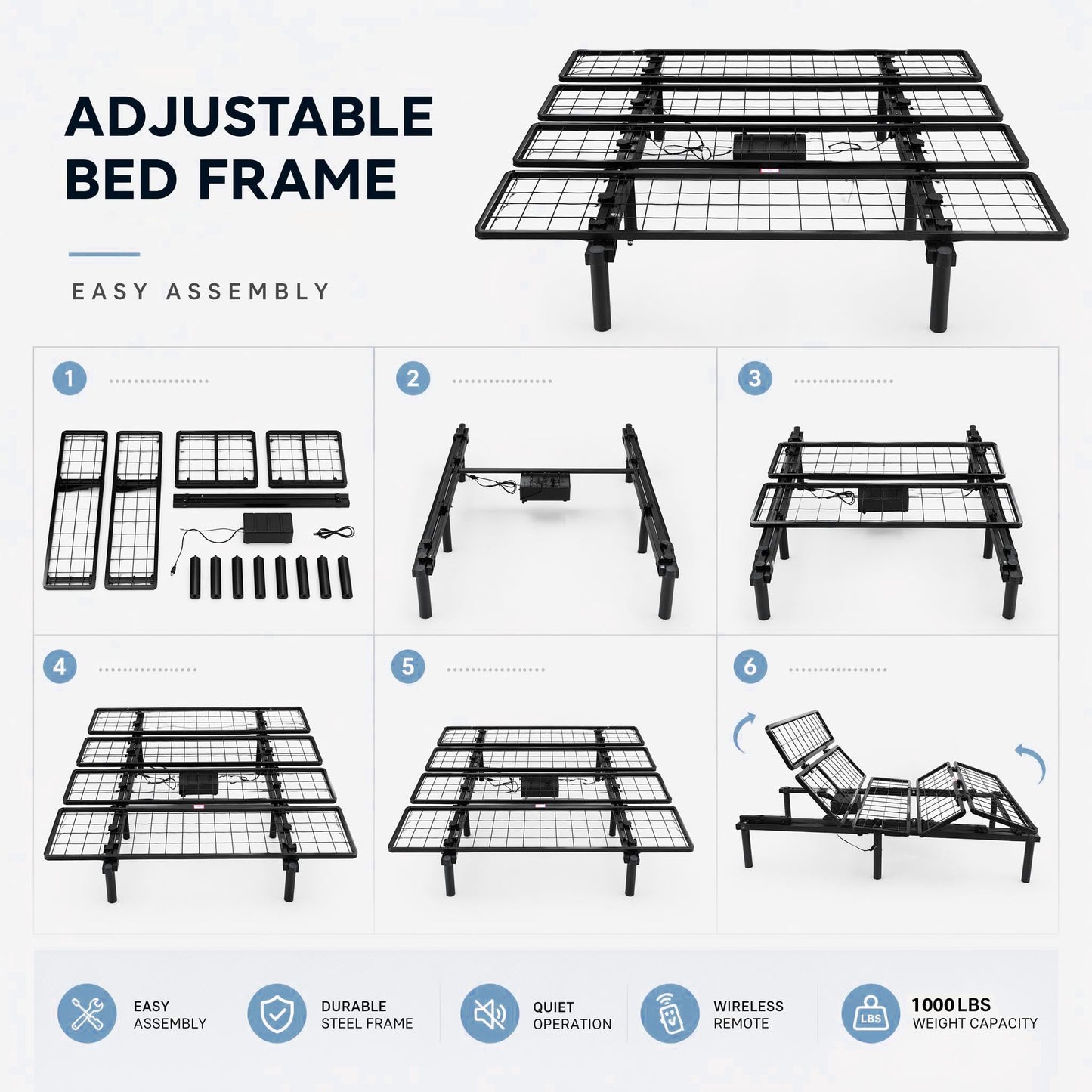 Garvee Adjustable Metal Bed Frame, Heavy Duty Platform Bed Base, 1000LBS
