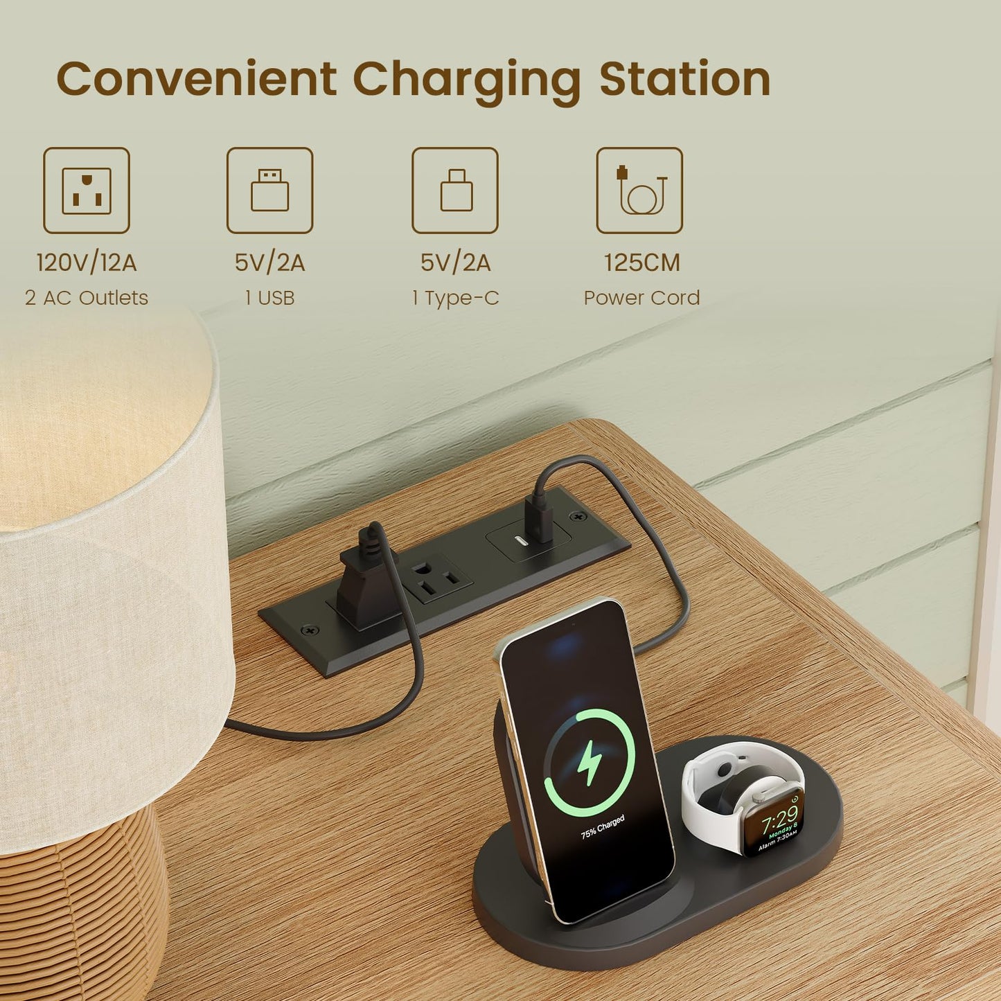 TEENFON Nightstands Set of 2 with Charging Station & LED Lights, Curved Corner Bedside Table 21.7" W, 2 Drawers & Open Shelf, USB-C & USB Ports, Natural, Storage End Table for Bedroom/Living Room