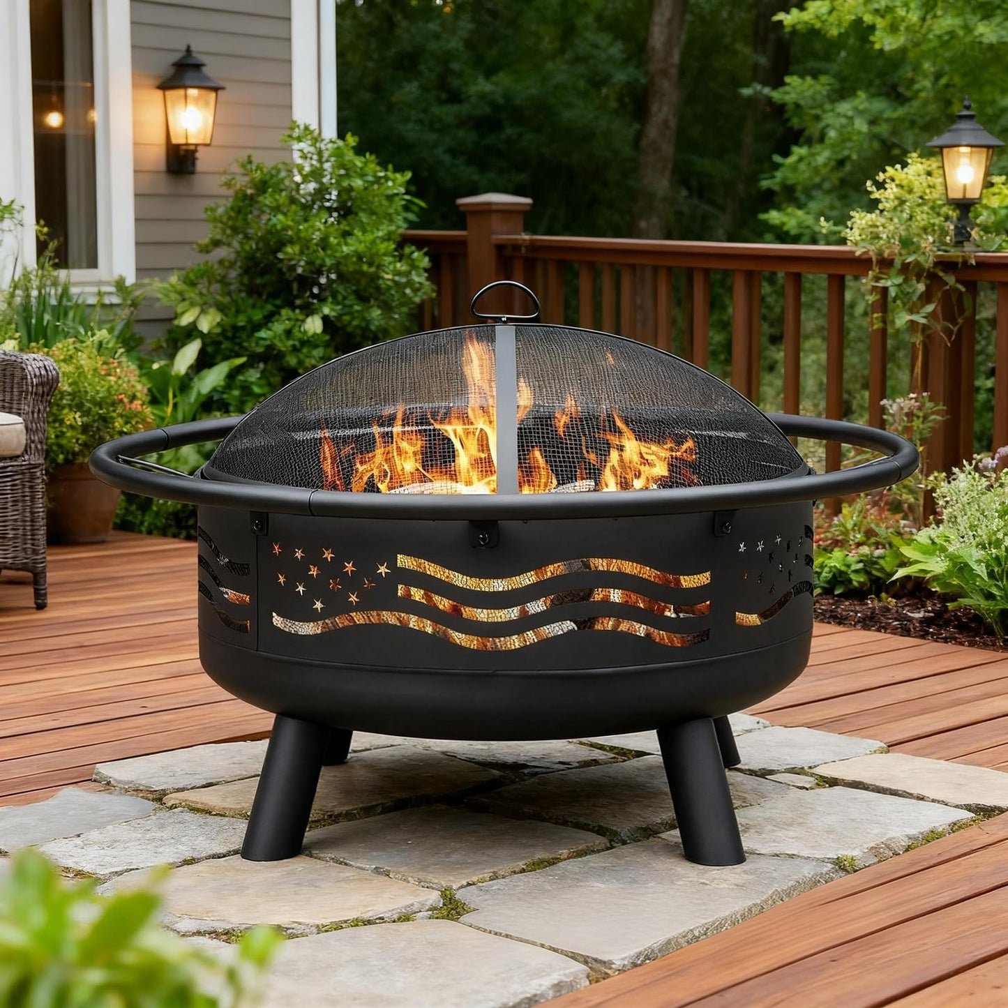 Breezz American Flag Wood-Burning Fire Pit, 32 in