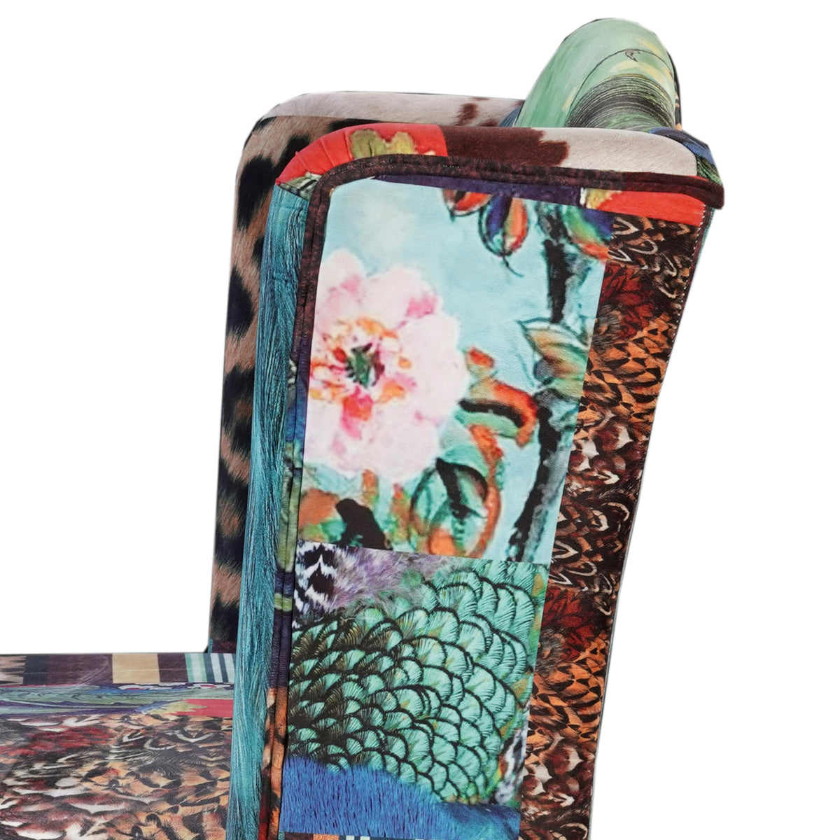 Benzara Vesta Bird Collage Print Settee, Multicolor Upholstery