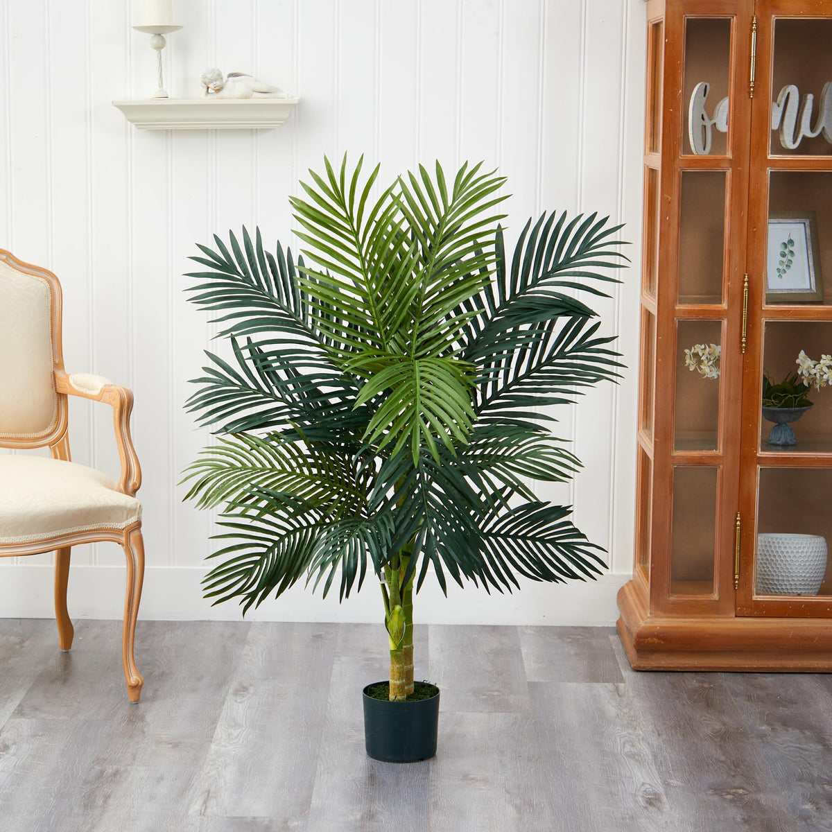 Nearly Natural 4 ft Artificial Golden Cane Palm Tree with Nursery Pot