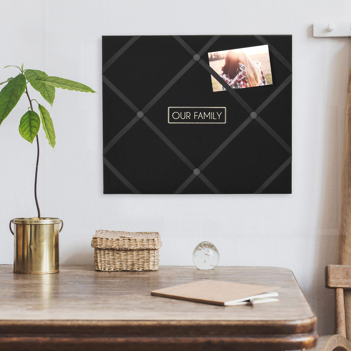 New View Gifts MEMO Family 19' X 16' French Memo & Photo Board, Black Linen Fabric, 19" X 16" X .6"