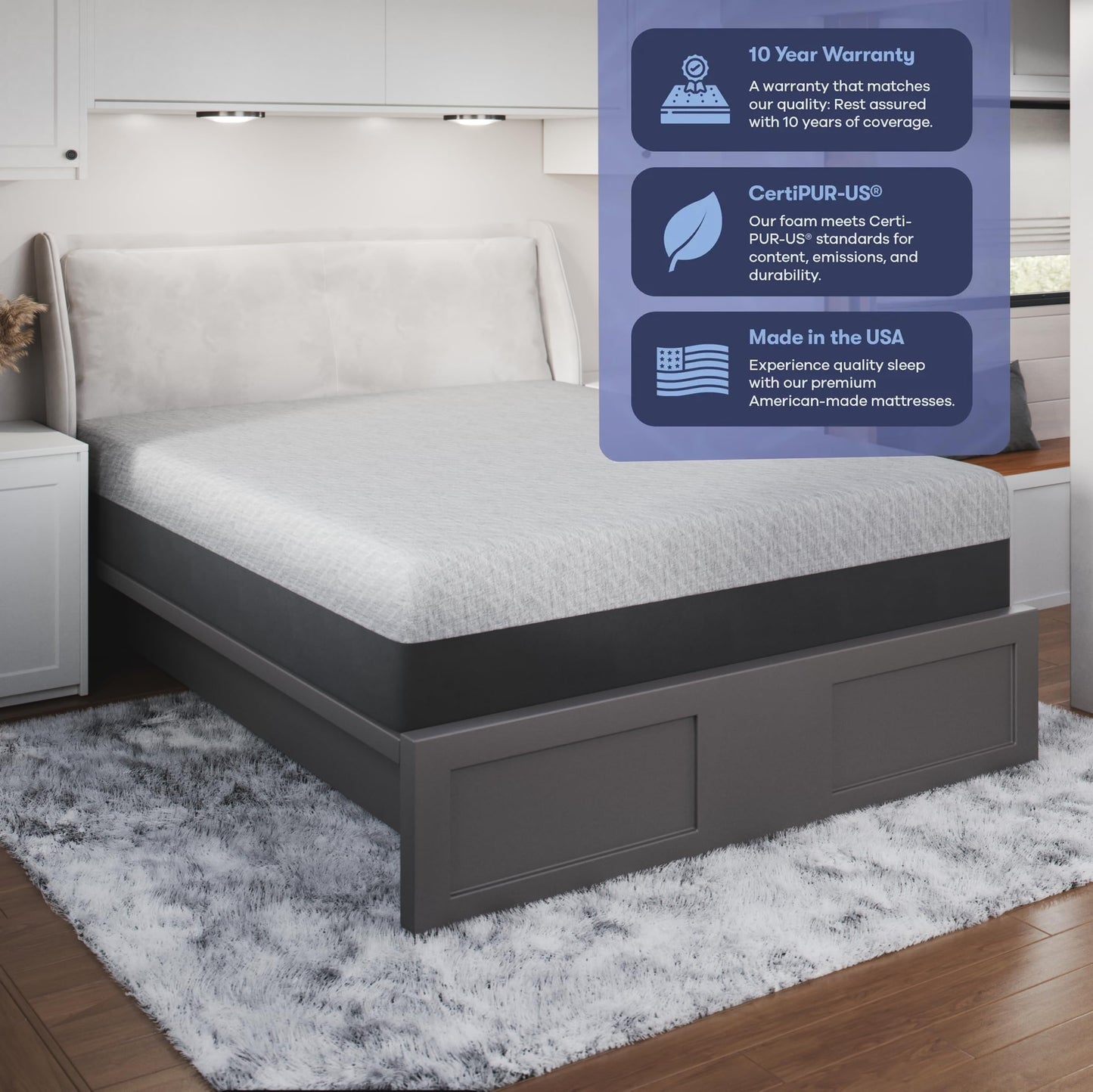 Celestial Sleep 8 Inch RV Short Queen Mattress, Made in The USA, CertiPUR-US®, Oeko-Tex®, and Fiberglass-Free™ Certified Cooling Memory Foam Camper Bed - Firm