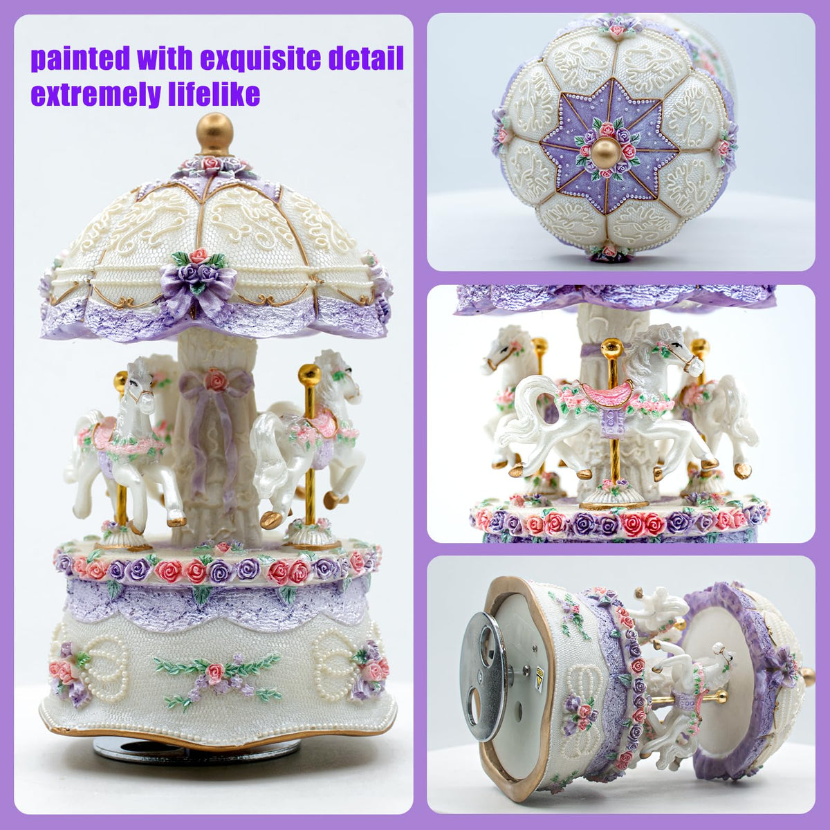 Carousel Music Box,Luxury Color Change LED Light ,Luminous Rotating 3-horse