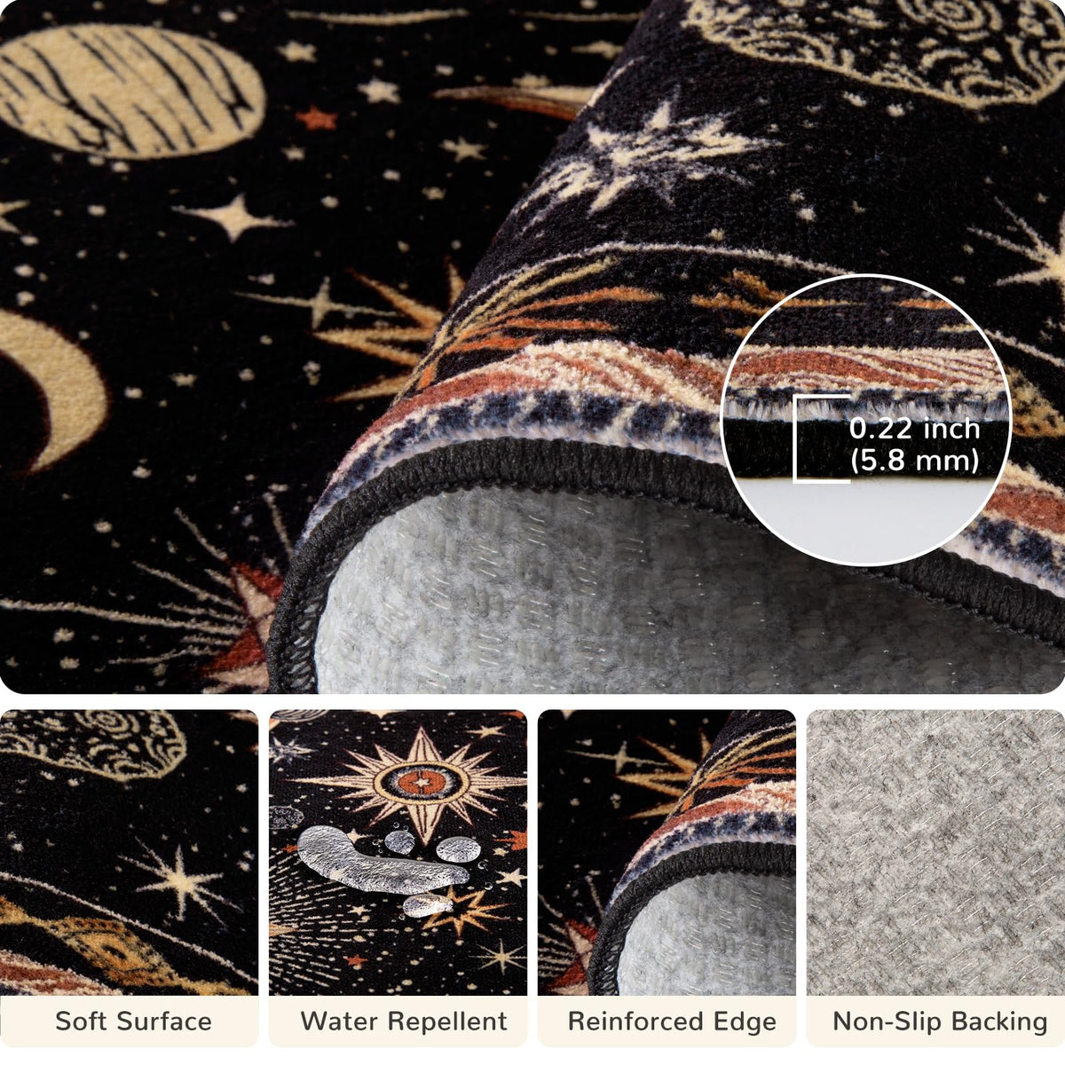 meejou Vacuum-Friendly, 5x7 Washable Area Rug, Black Gold Beige Red