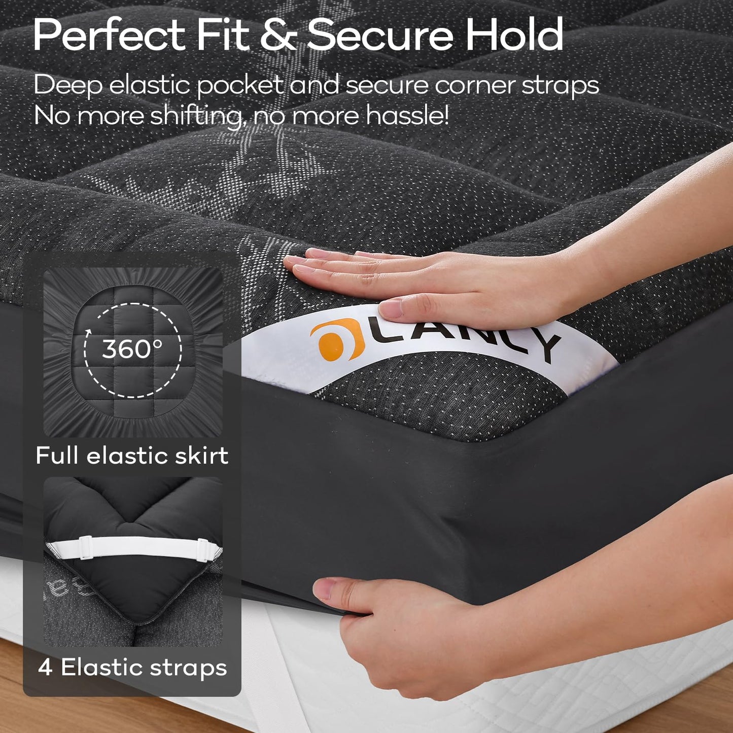 OLANLY California King Mattress Topper, Viscose Made from Bamboo, Cooling Soft Pillow Top Mattress Pad for Back Pain Relief, Plush Down Alternative Fill Bed Topper with Elastic Deep Pocket, Dark Gray