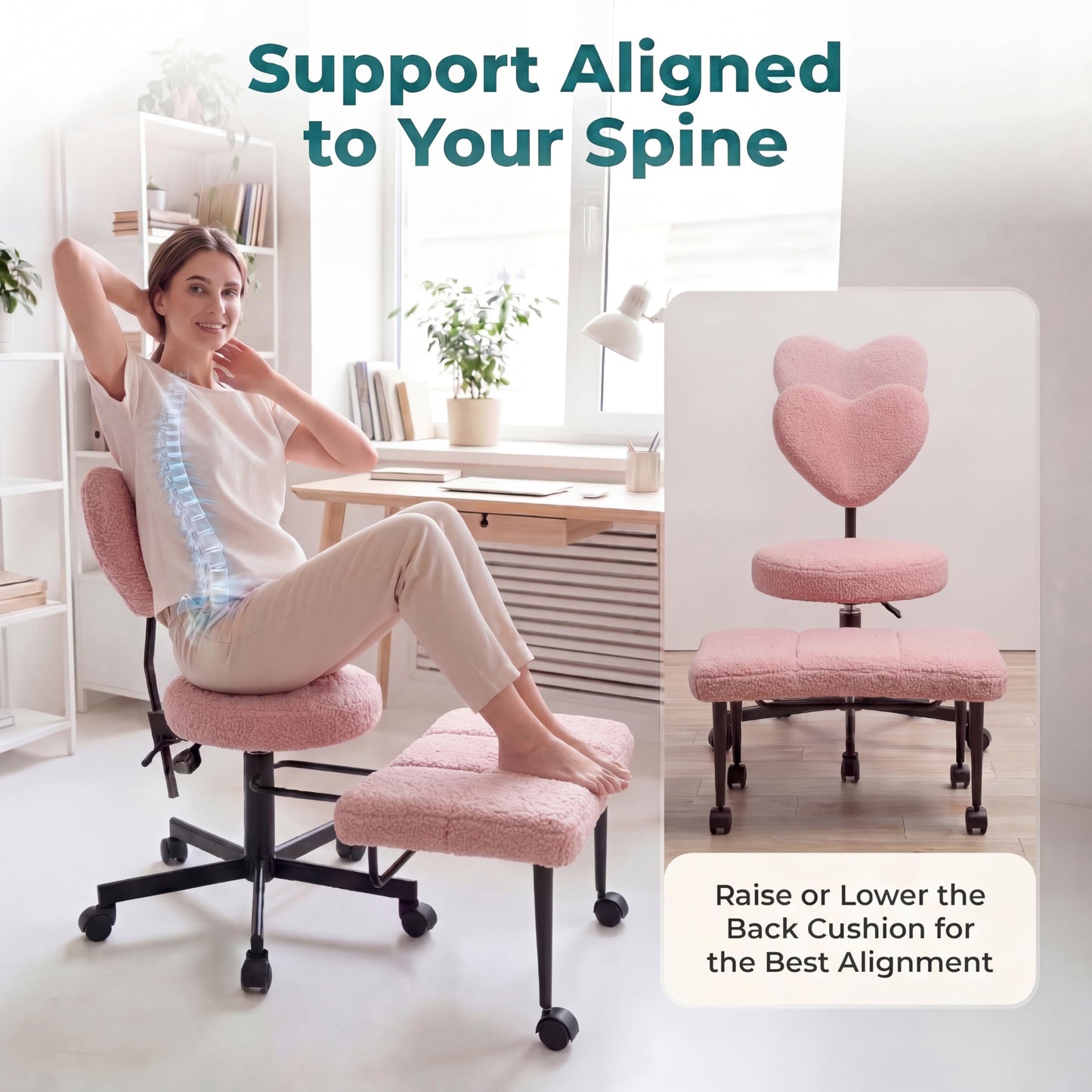 Ergonomic Cross Legged Office Chair with Foot Rest for Kneeling Seating - Crisscross Desk Chair with Wheels for ADHD to Sit Cross Legged - Multi-Position Adjustable Seat with Back Support for Women