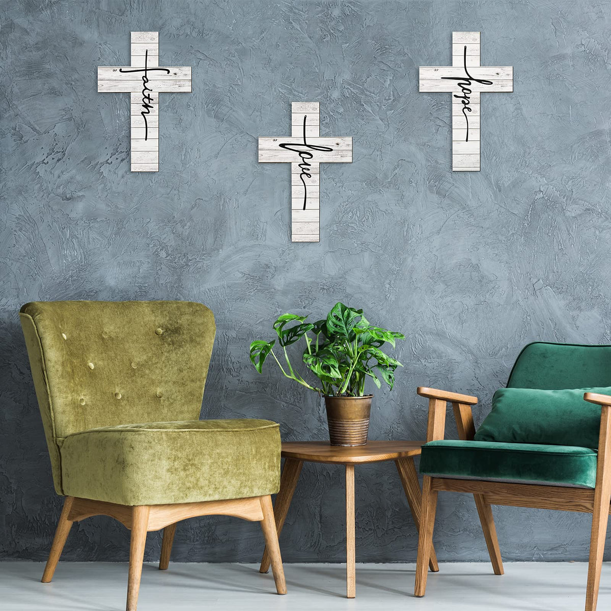 Jetec 3 Pcs Easter Faith Love Hope Cross Sign Crosses Wall Decor,White