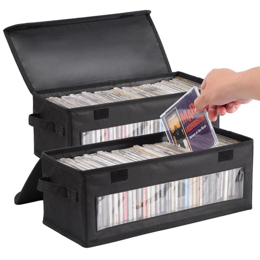 ivomau Home CD Storage Box, Tape Cassette Display Stand With Handle, Movie Box, DVD, Optical Disc Rack, Suitable For Living Room And Desktop