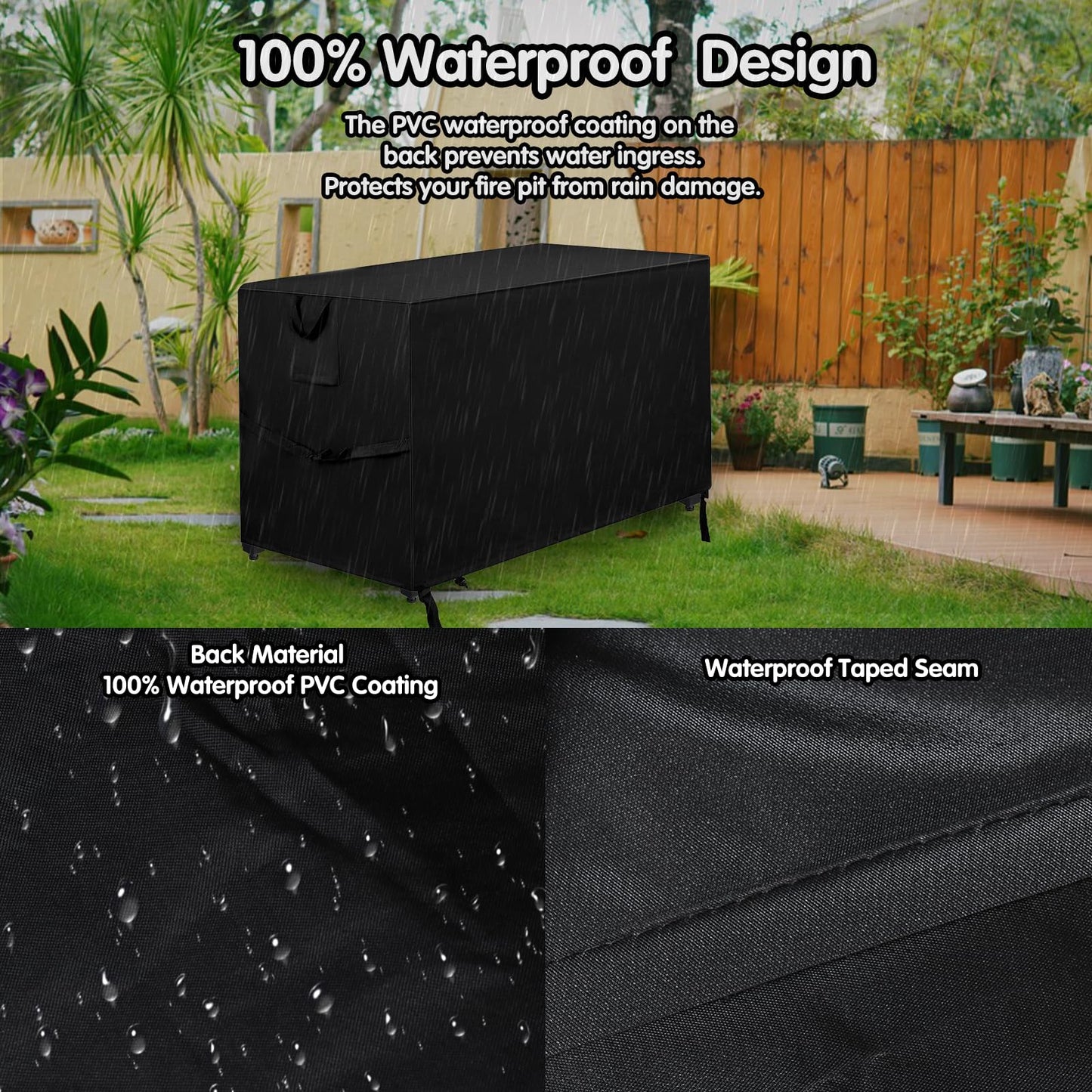 48 Inch Fire Pit Cover Rectangular 600D Heavy Duty Oxford Fire Table Cover