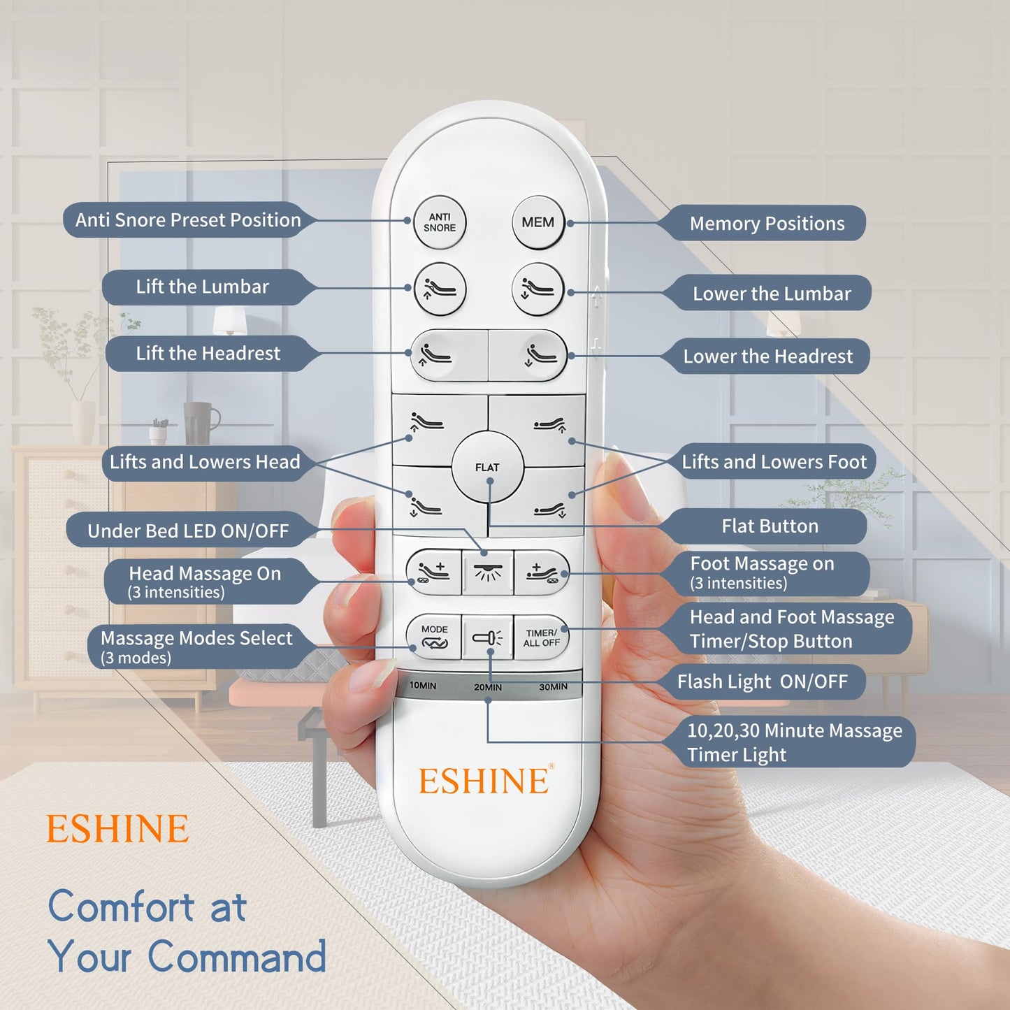 ESHINE Queen Adjustable Bed Frame with Lumbar Support Smart App