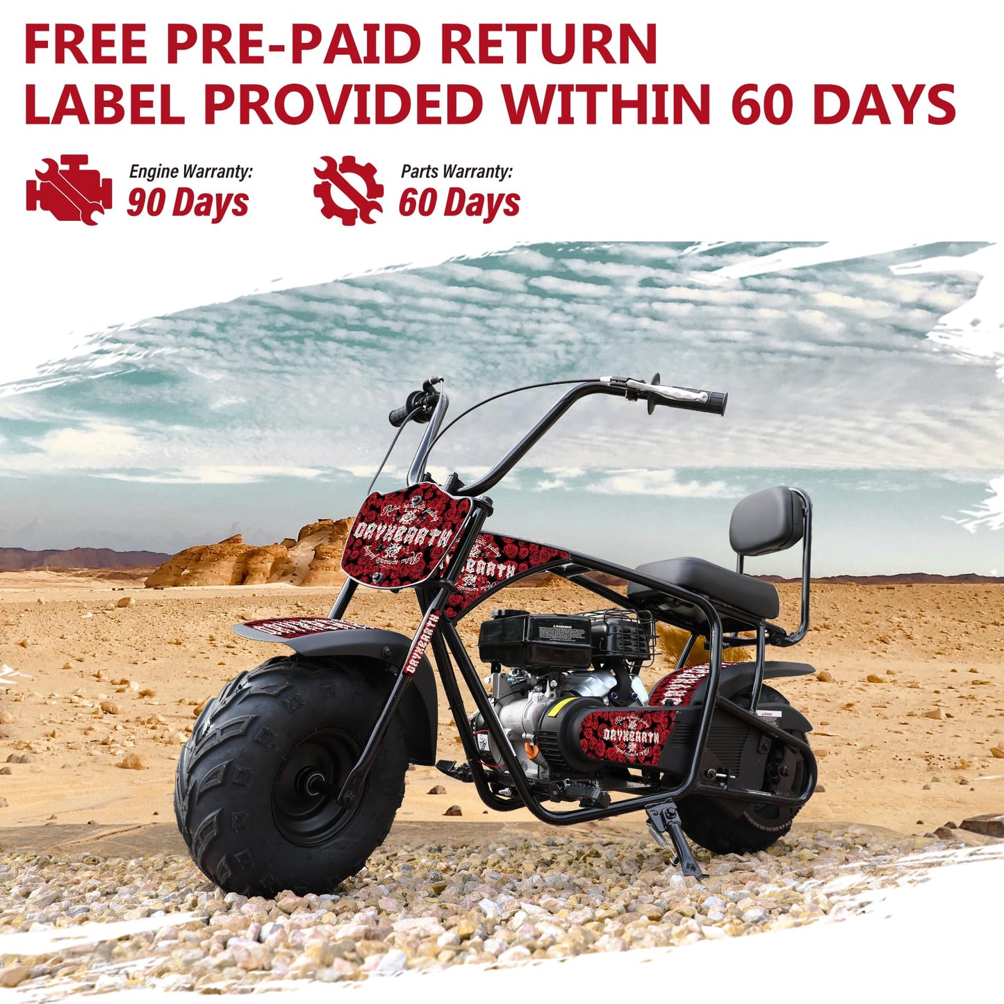 Oryxearth 99CC 4-Stroke Mini Bike, Gas Powered Bike W/EPA Approved Engine Mini Dirt Bike with Off-Road Tire for Kids, Speed Up 28 Mph, W/LED Headlight, Goggles, Gloves & Neck Gaiter
