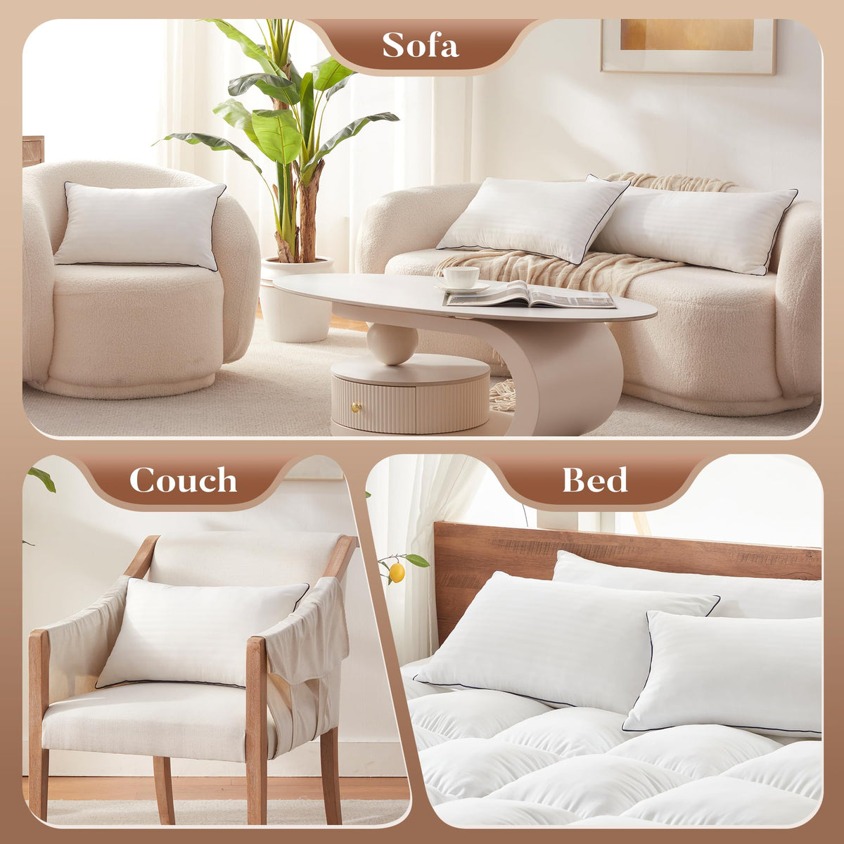 Memory Foam 14 x 36 Inch Pillow Insert, Decorative Throw Pillow, White